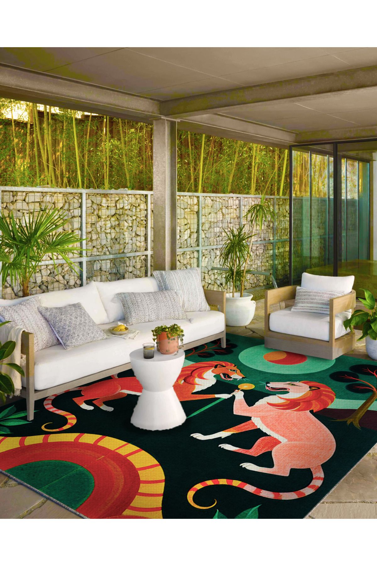 Paris Koleksiyonu Pastel Temalı Aslan ve Ağaç Desenli Kreatif Modern Dekoratif Halı 81