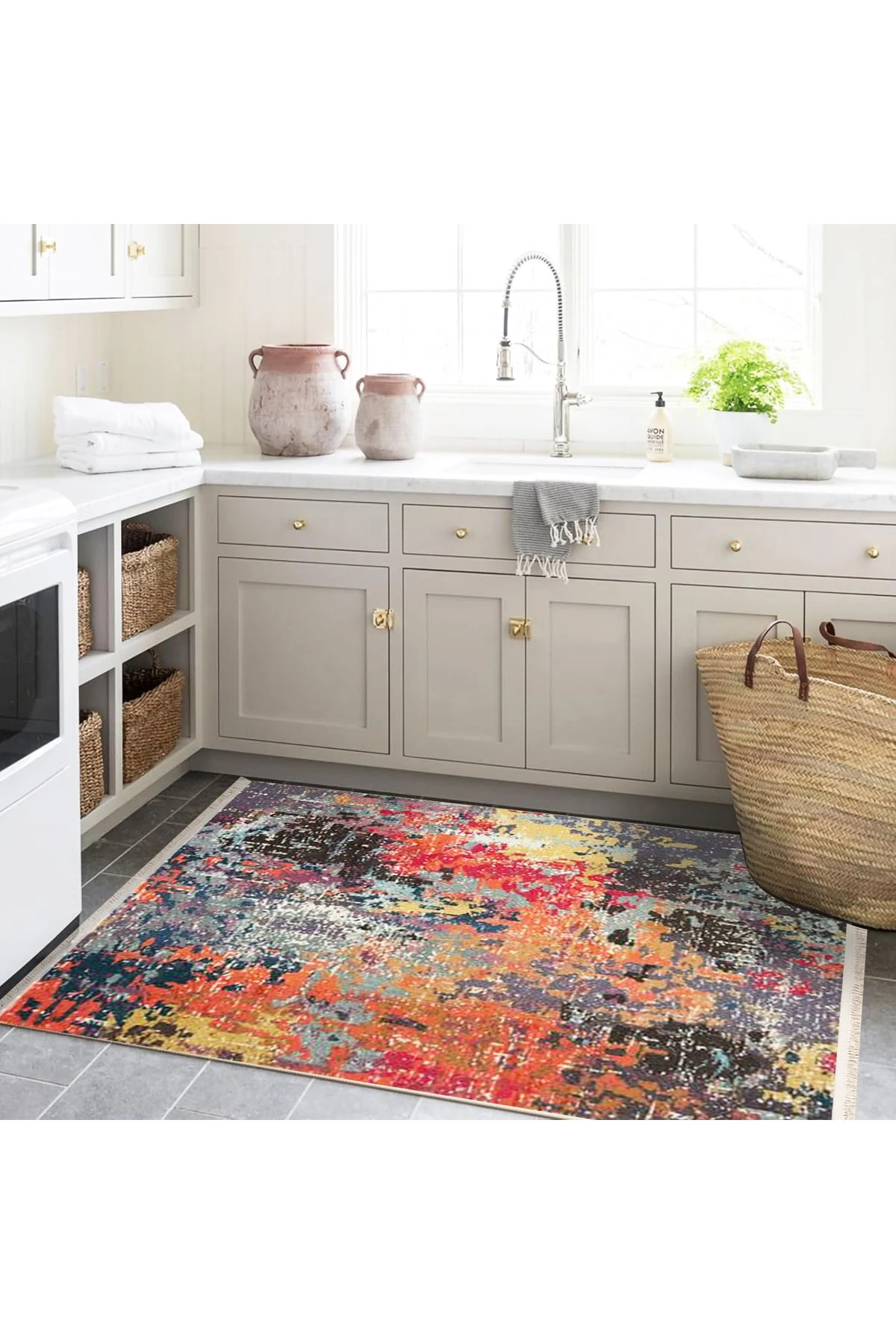 Lina Koleksiyonu Çok Renkli Soyut Desenli Dokuma Taban Dekoratif Halı lina34