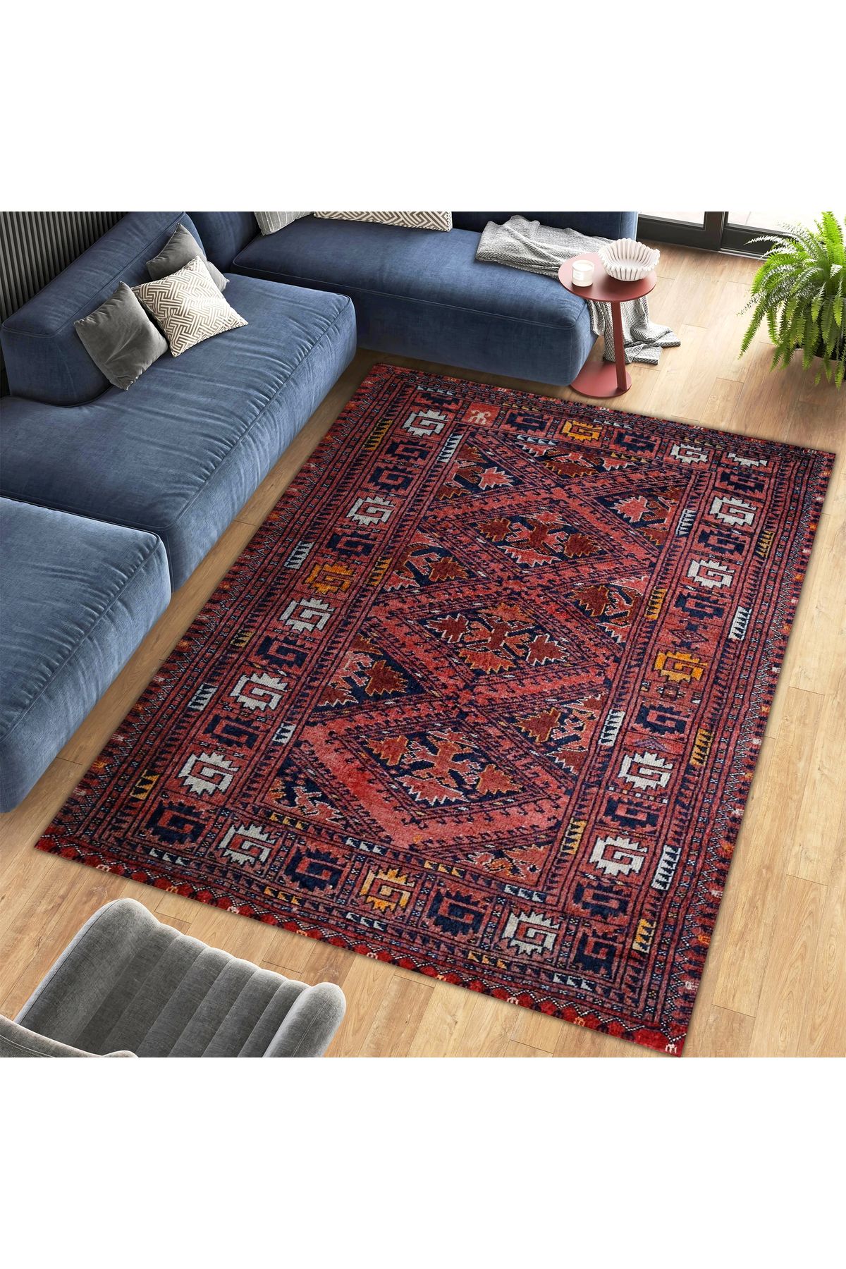 Mete Koleksiyonu Geleneksel Motif Etnik Desenli Vintage Dekoratif Halı 45