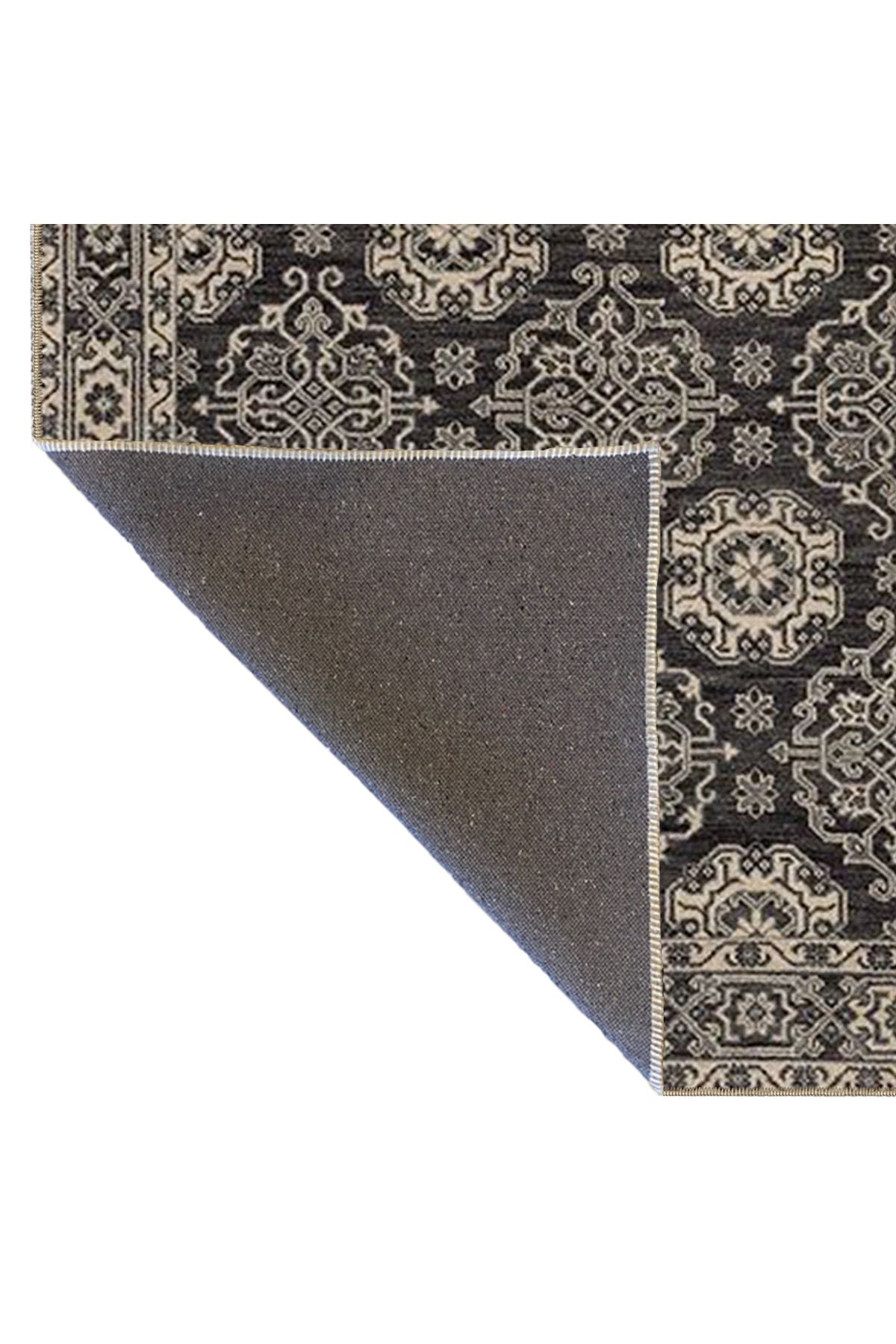 Gri Temalı Geleneksel Motif Etnik Çiçek Desenli Vintage Dekoratif Halı 4627