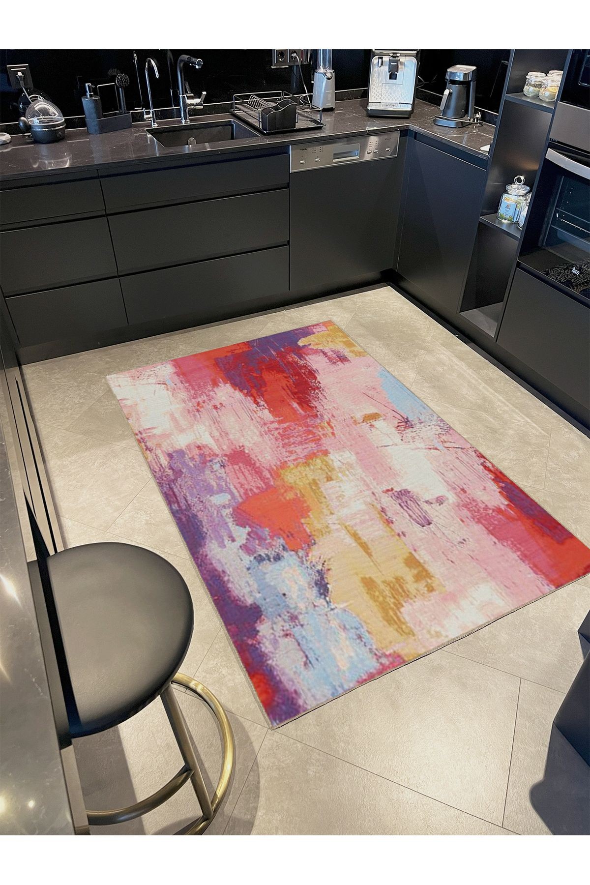 Tuğrul Koleksiyonu Çok Renkli Abstract Soyut Desenli Dokuma Taban Modern Dekoratif Halı 60