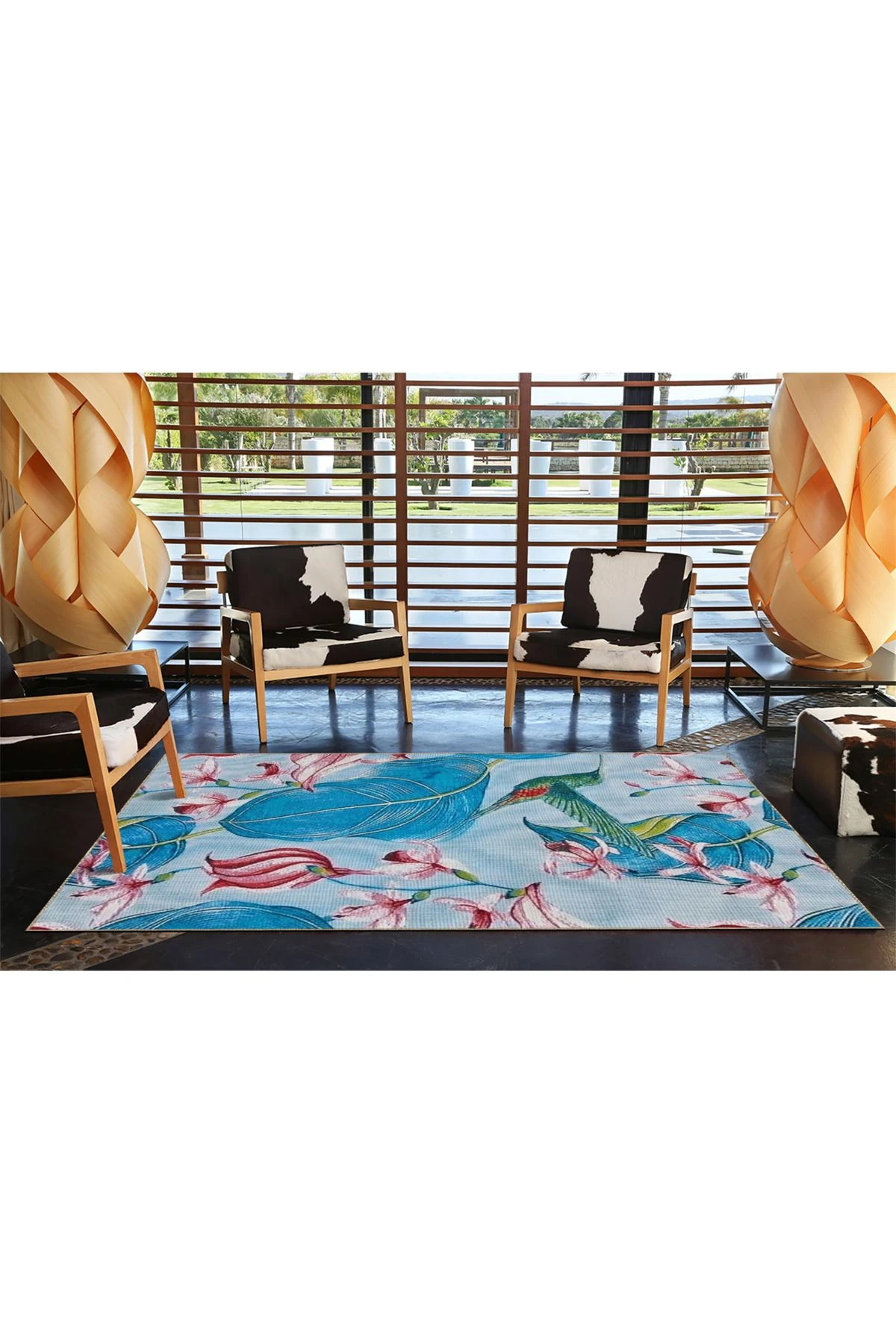 Mavi Yaprak Desenli Dokuma Taban miravip670