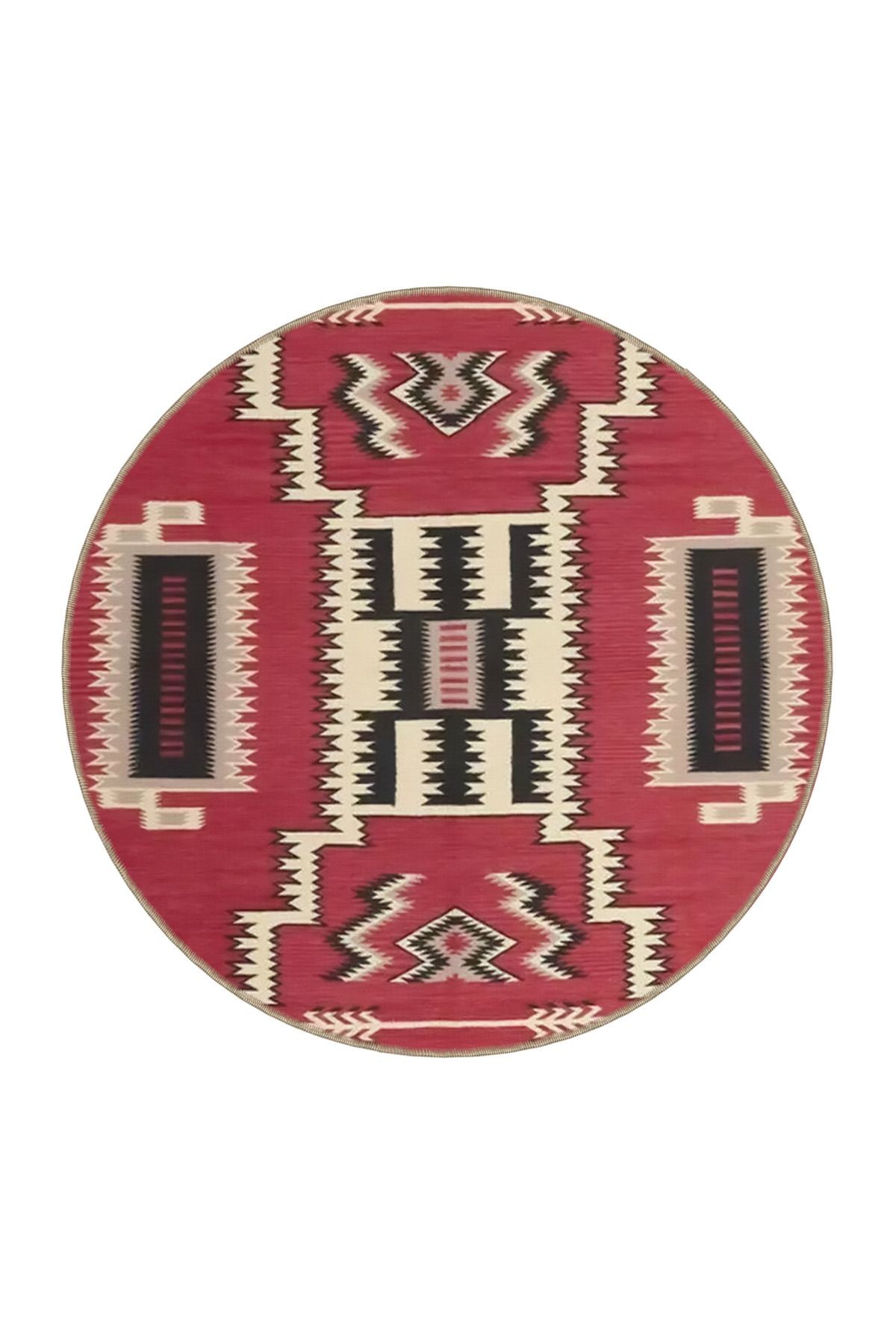 Kırmızı Temalı Şekil Motifli Etnik Desenli Vintage Dekoratif Halı 3524