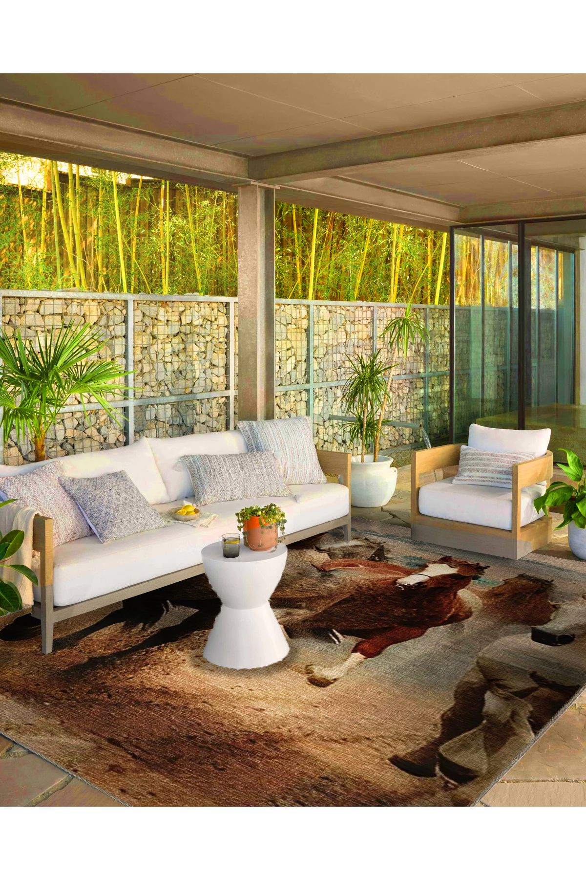 Animal Koleksiyonu Kahve Bej Tonlarında At Desenli Dokuma Taban Yıkanabilir Halı animal08