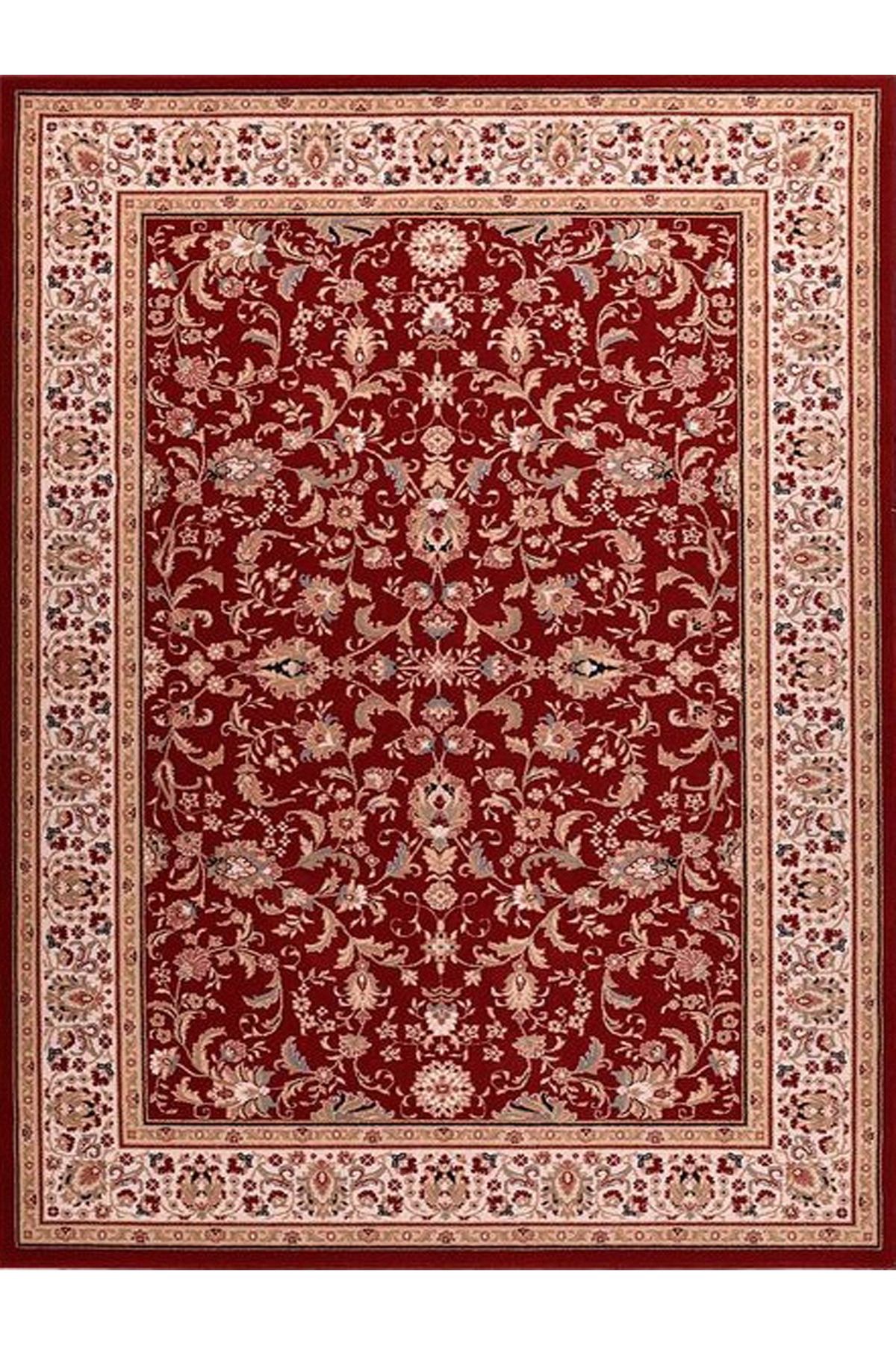 Kuzey Koleksiyonu Bej Bordür Detaylı Bordo Etnik Desenli Dokuma Taban Dekoratif Halı kuzey35