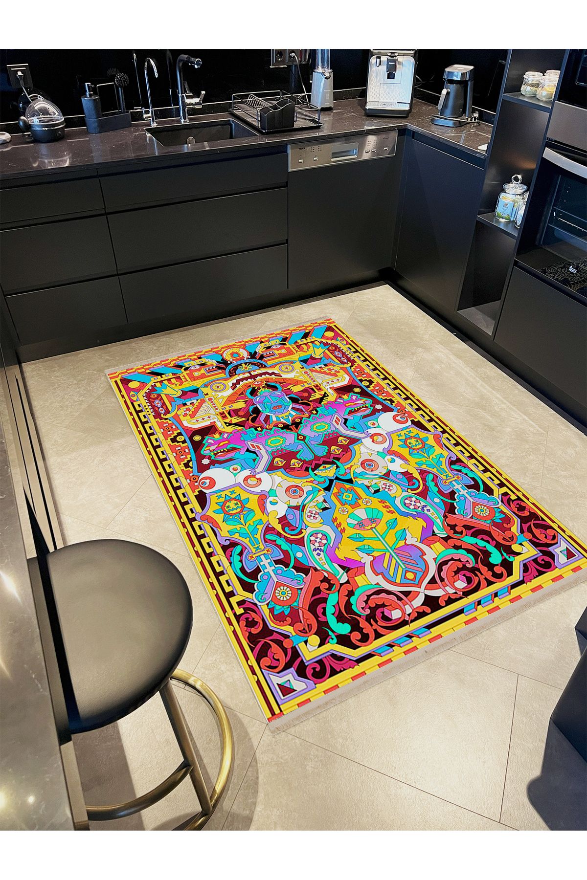 Özge Koleksiyonu Çok Renkli Geometrik Desenli Dokuma Taban Modern Dekoratif Halı özge41