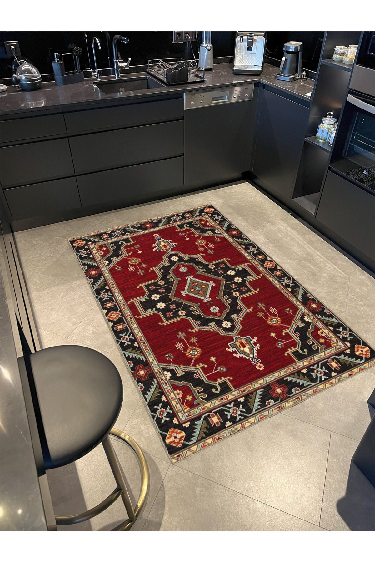 Bordo Kahverengi Temalı Geleneksel Motif Desenli Vintage Dekoratif Halı 4876