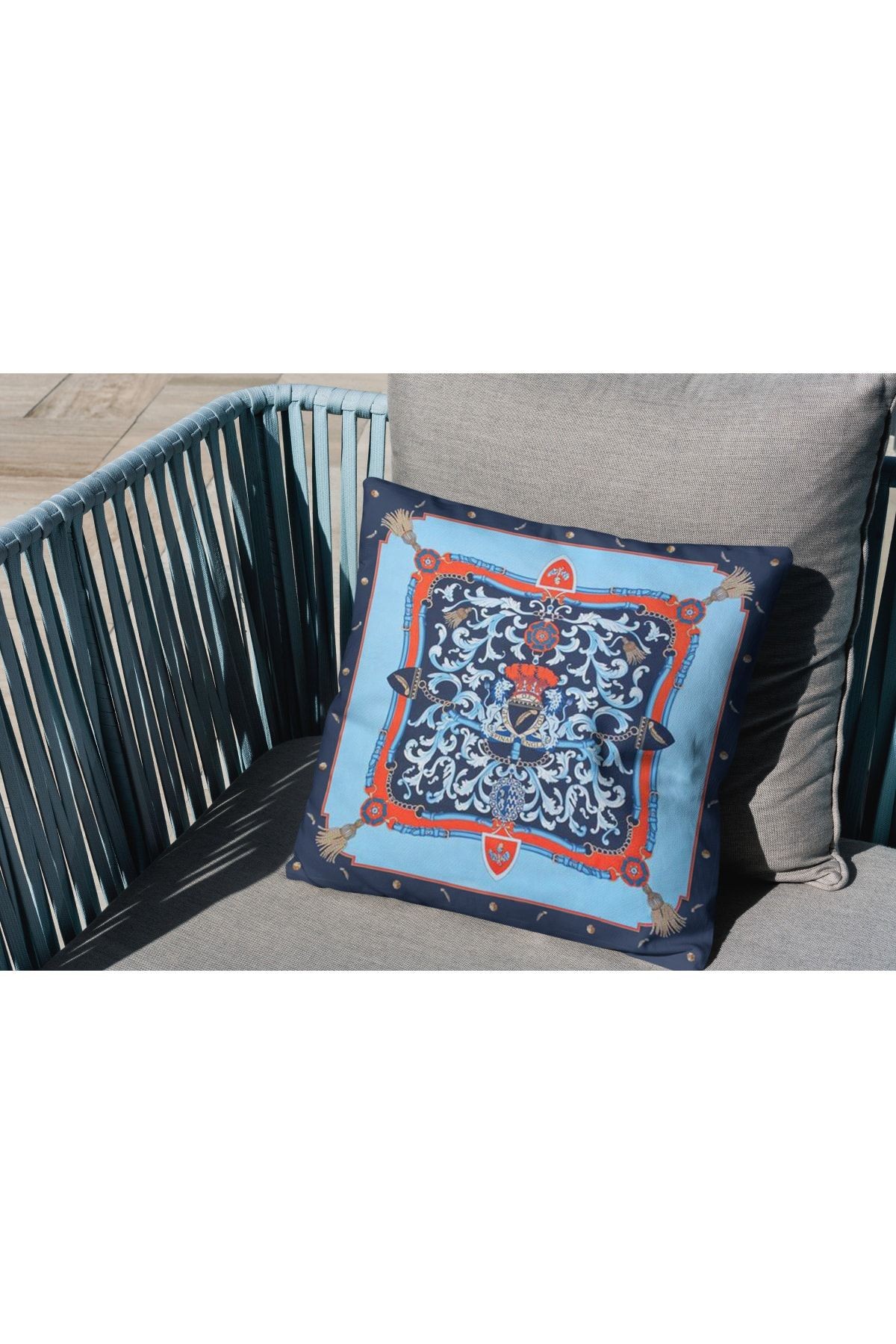 Kırlent Mavi Turuncu Marka Desen Pillow 41