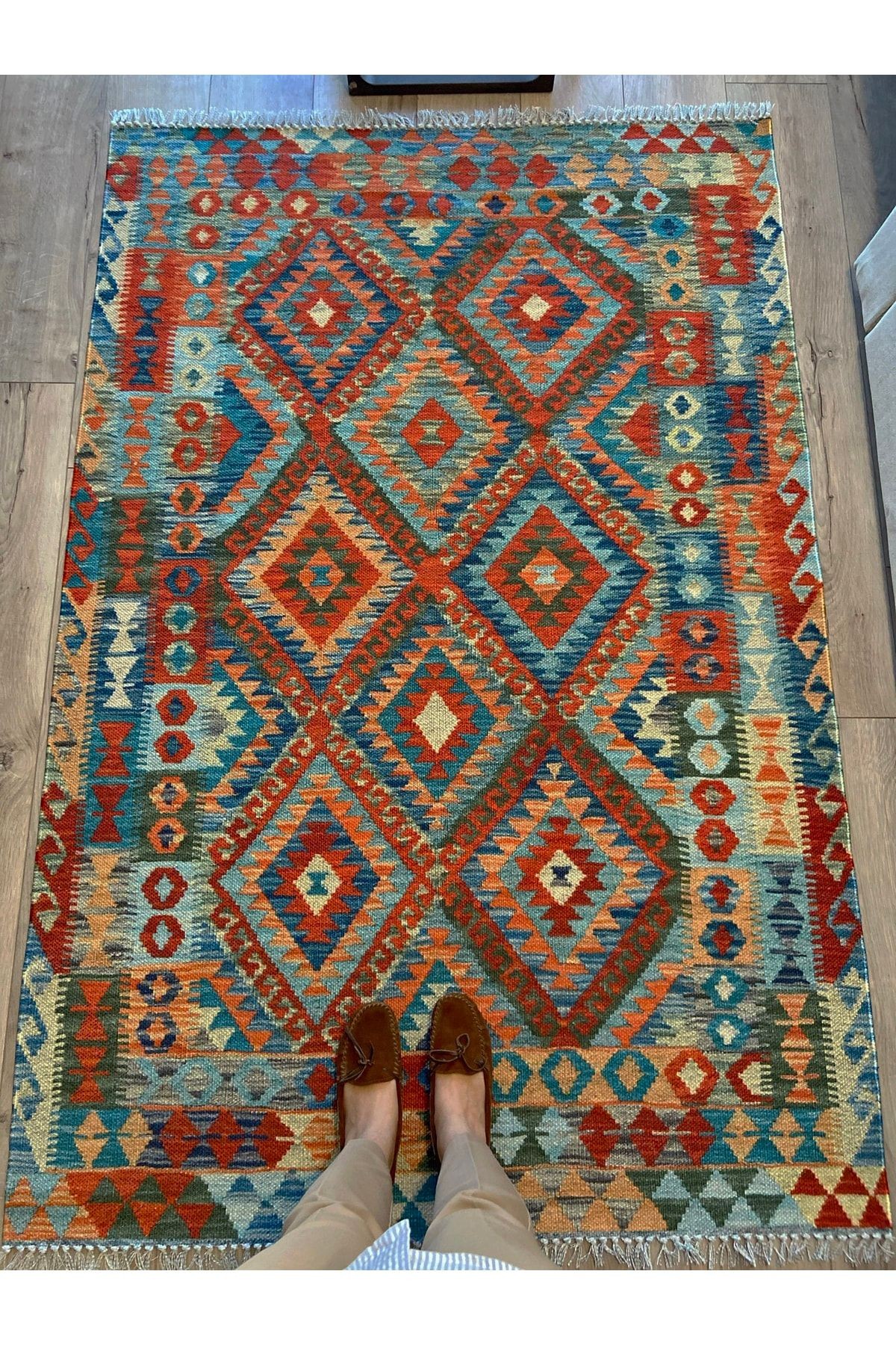 Cotton Pamuklu Çok Renkli Otantik Ve Etnik Desenli Kilim 505