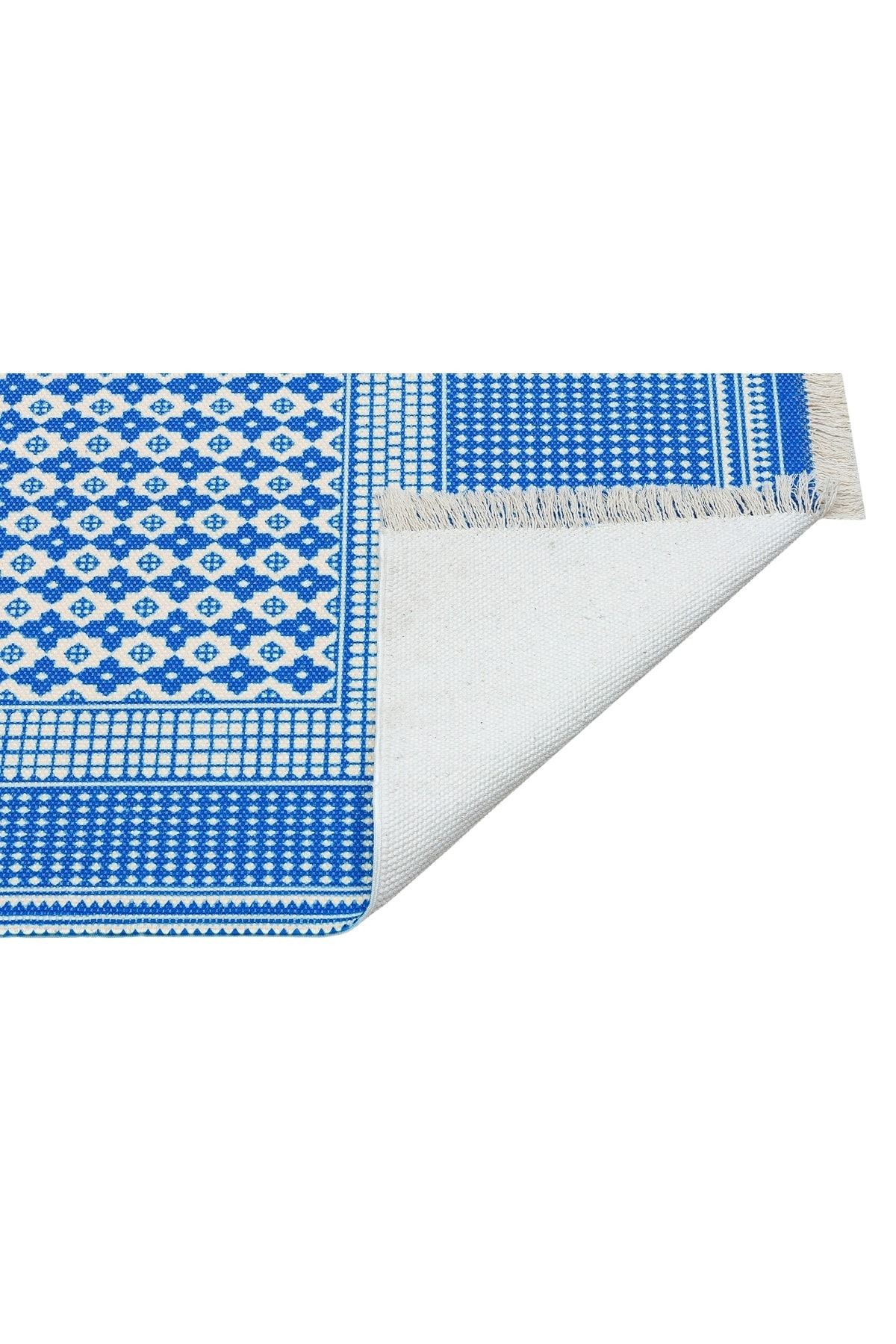 Bahama Çok Renkli Otantik Mavi Beyaz Desenli Kilim 303