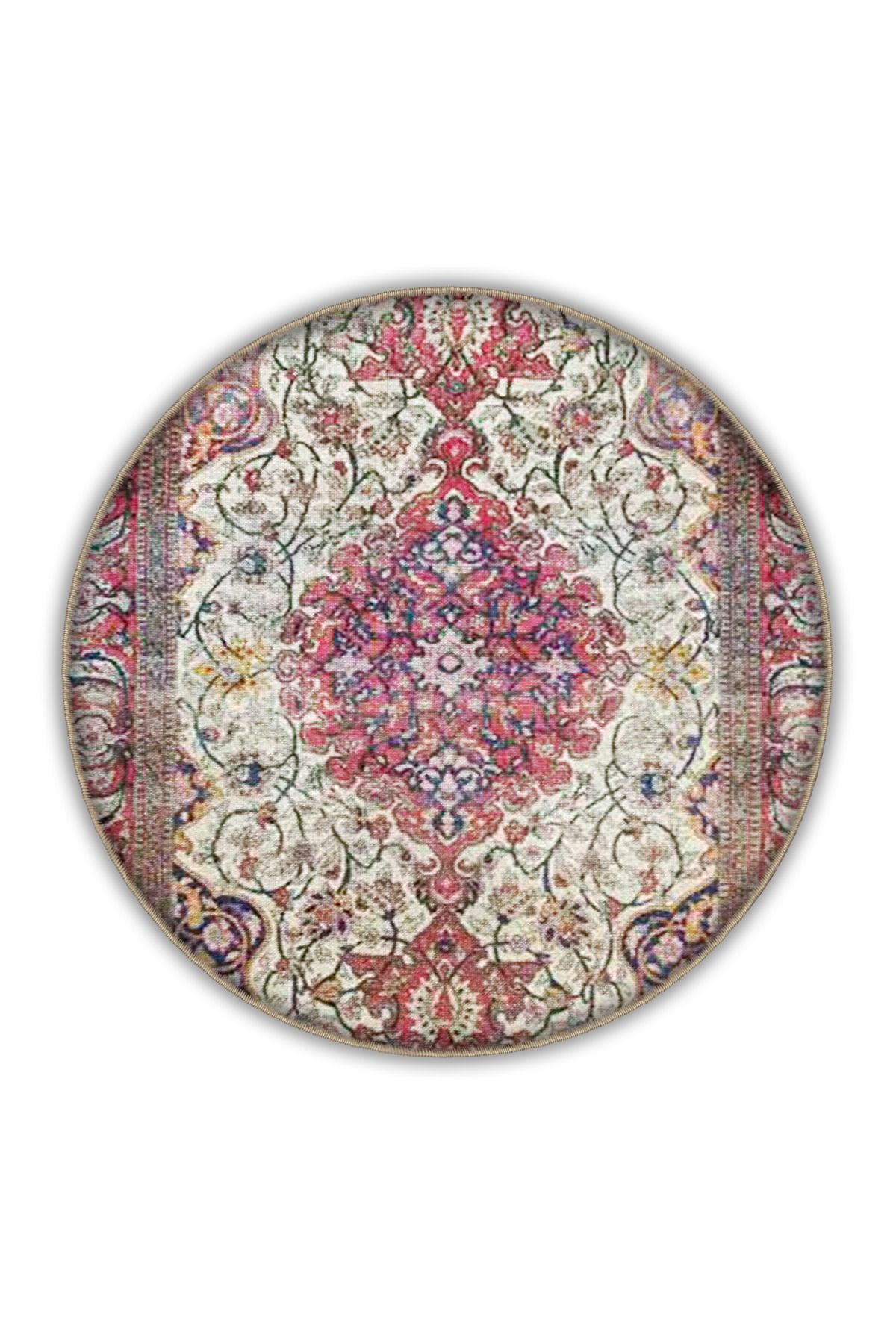 Pembe Temalı Geleneksel Motif Etnik Çiçek Desenli Vintage Dekoratif Halı 3311