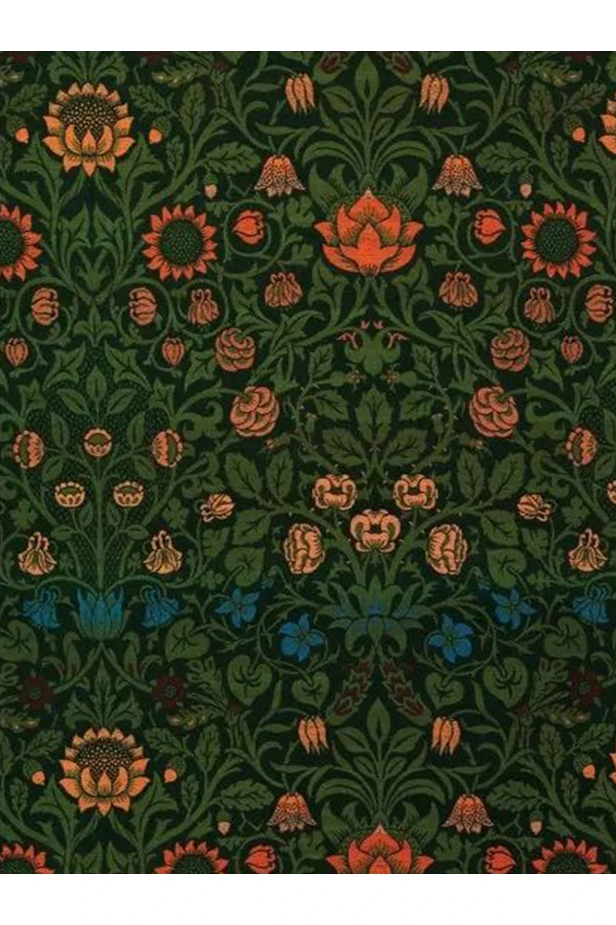 Özge Koleksiyonu Koyu Yeşil Sarmaşık Detaylı Turuncu Mavi Çiçekli Dokuma Taban Dekoratif Halı özge09