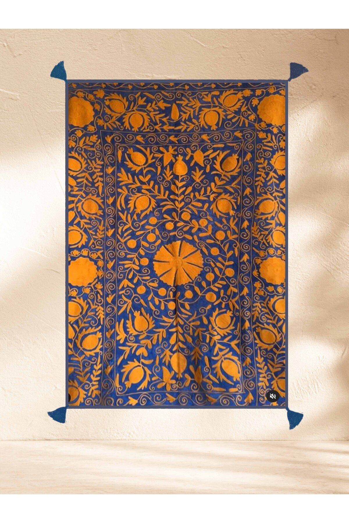 Haryana Koleksiyonu Sarı Lacivert Temalı Etnik Motif Desenli Dokuma Taban Vintage Dekoratif Halı 14