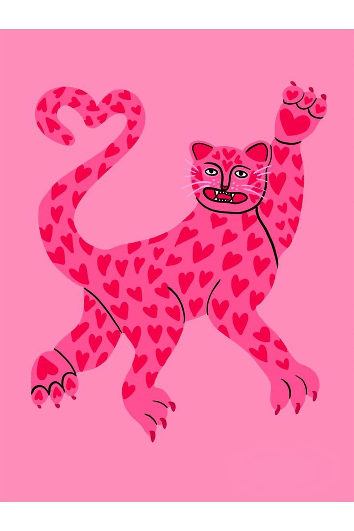 Alya Koleksiyonu Pembe Kalp Detaylı Leopar Desenli Dokuma Taban Modern Dekoratif Halı alya10