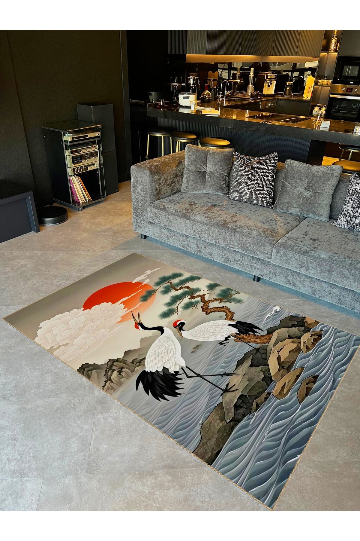 Seda Koleksiyonu Soyut Manzara ve Kuş Desenli Dokuma Taban Modern Dekoratif Halı seda34