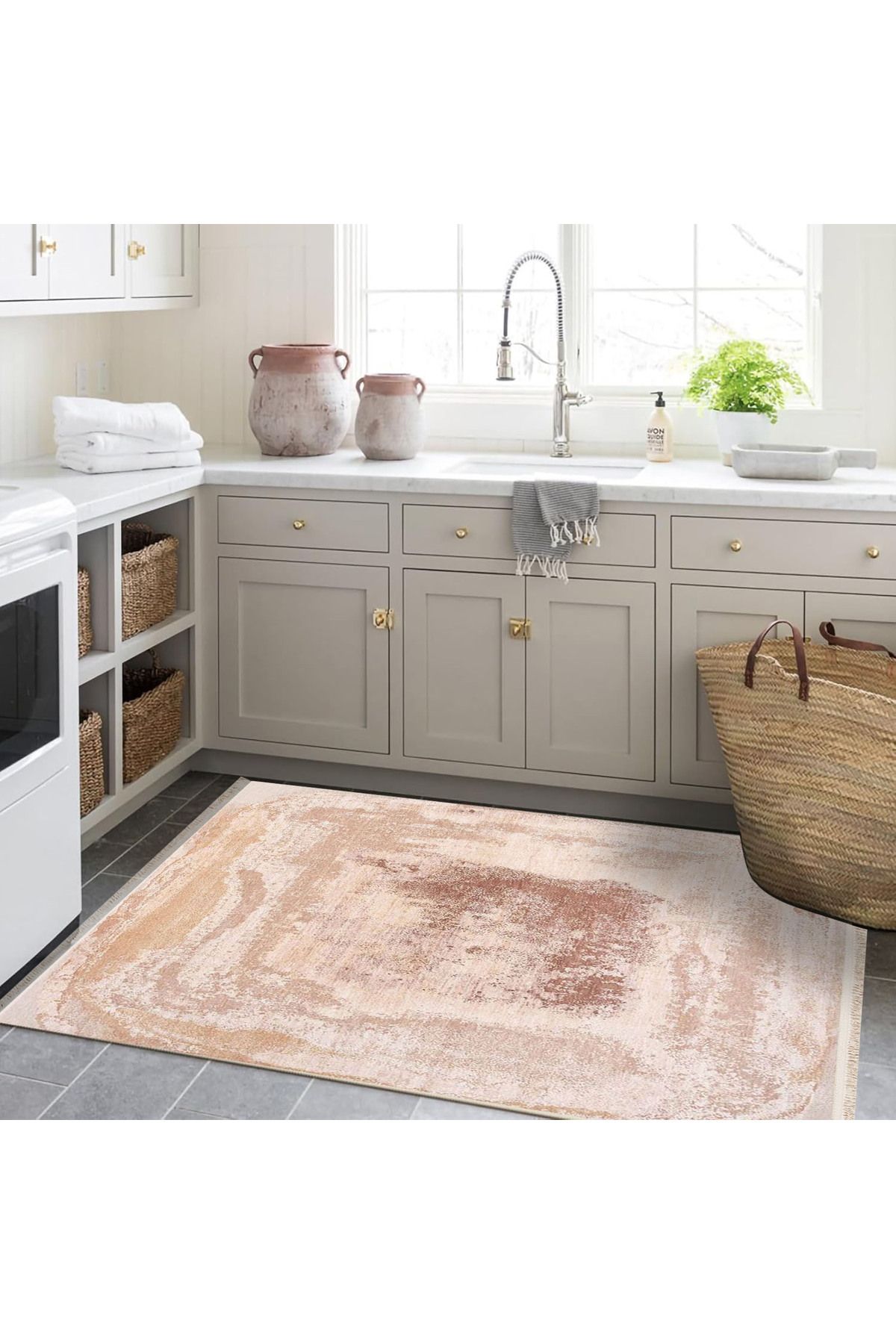 Güney Koleksiyonu Bej Temalı Soyut Klasik Desenli Kreatif Modern Dekoratif Halı 38