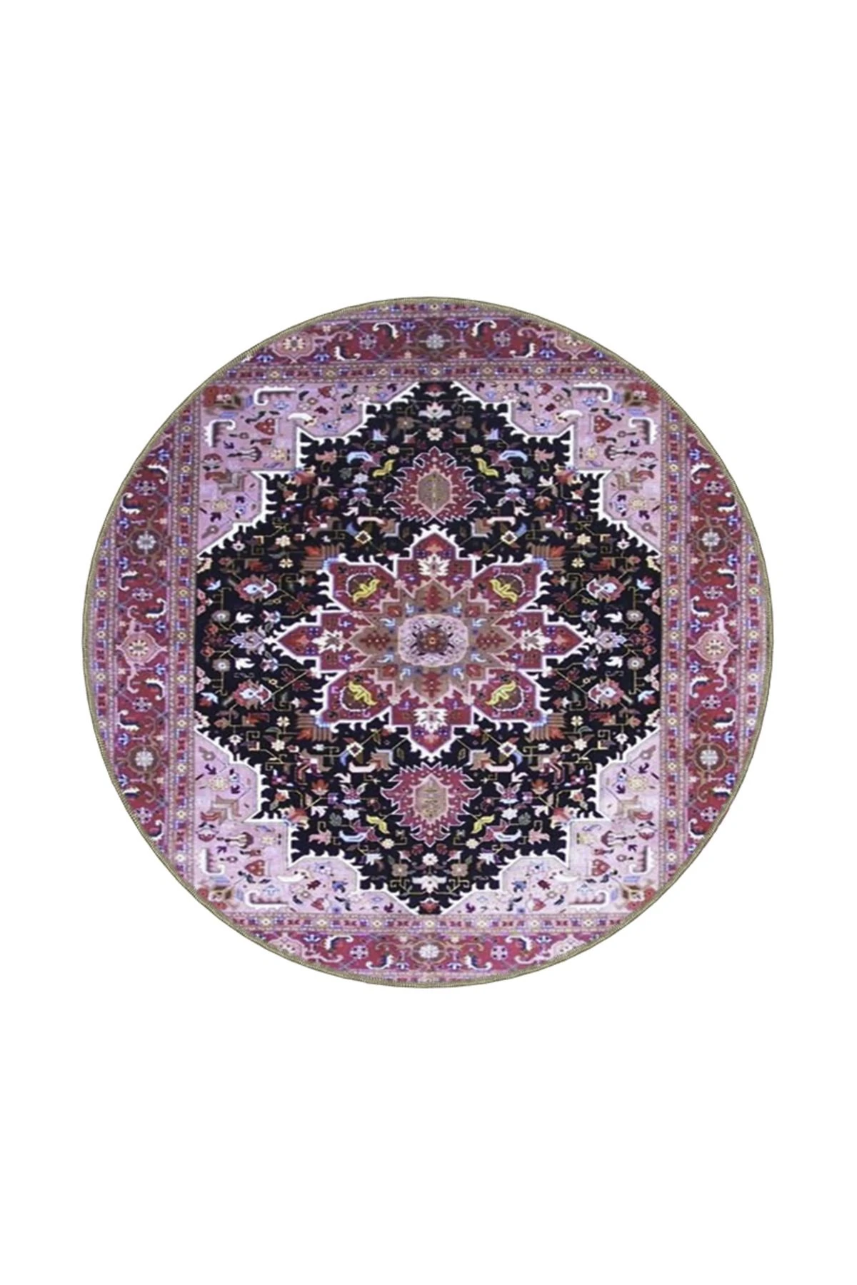 Geleneksel Pembe Çok Renkli Temalı Desenli Dokuma Taban Halı ve Yıkanabilir Halı aloha199