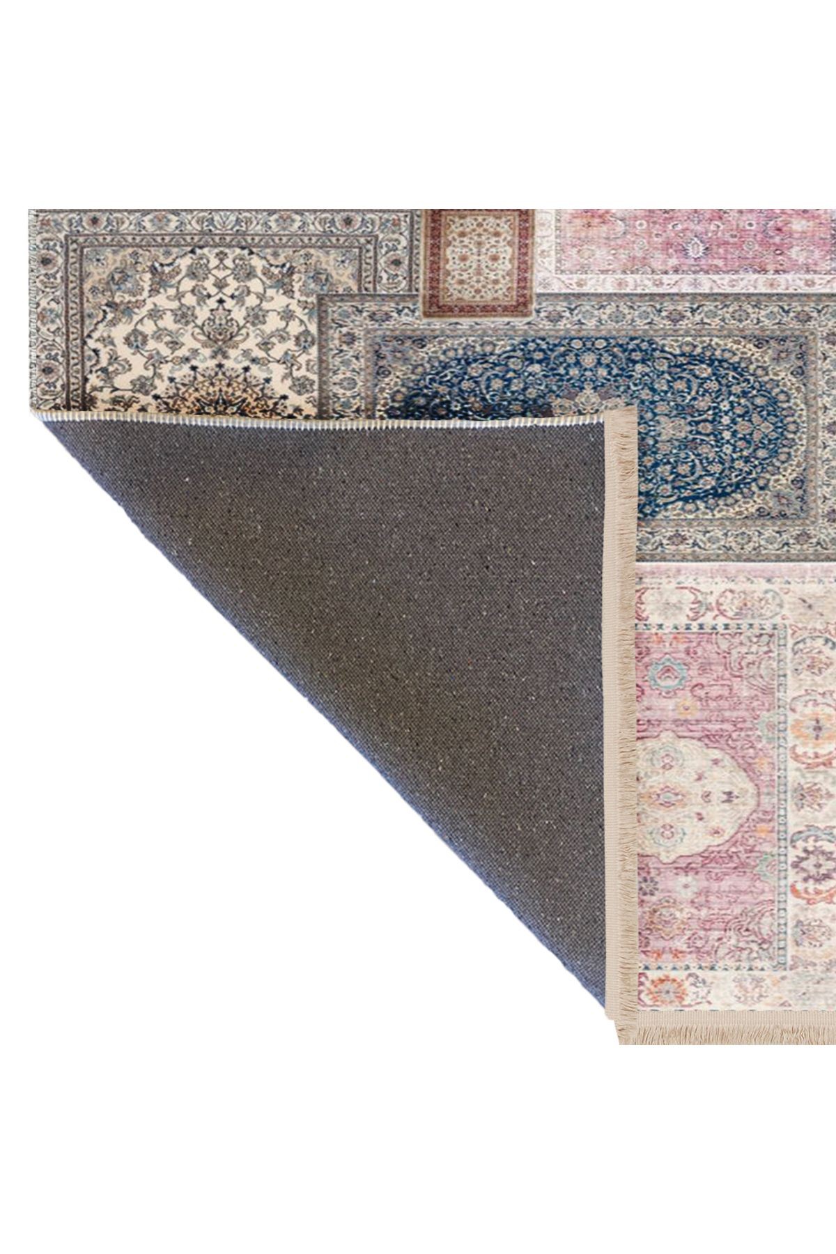 Kuvars Koleksiyonu Soft Renkli Vintage Motifler Desenli Dokuma Taban Etnik Dekoratif Halı kuvars24
