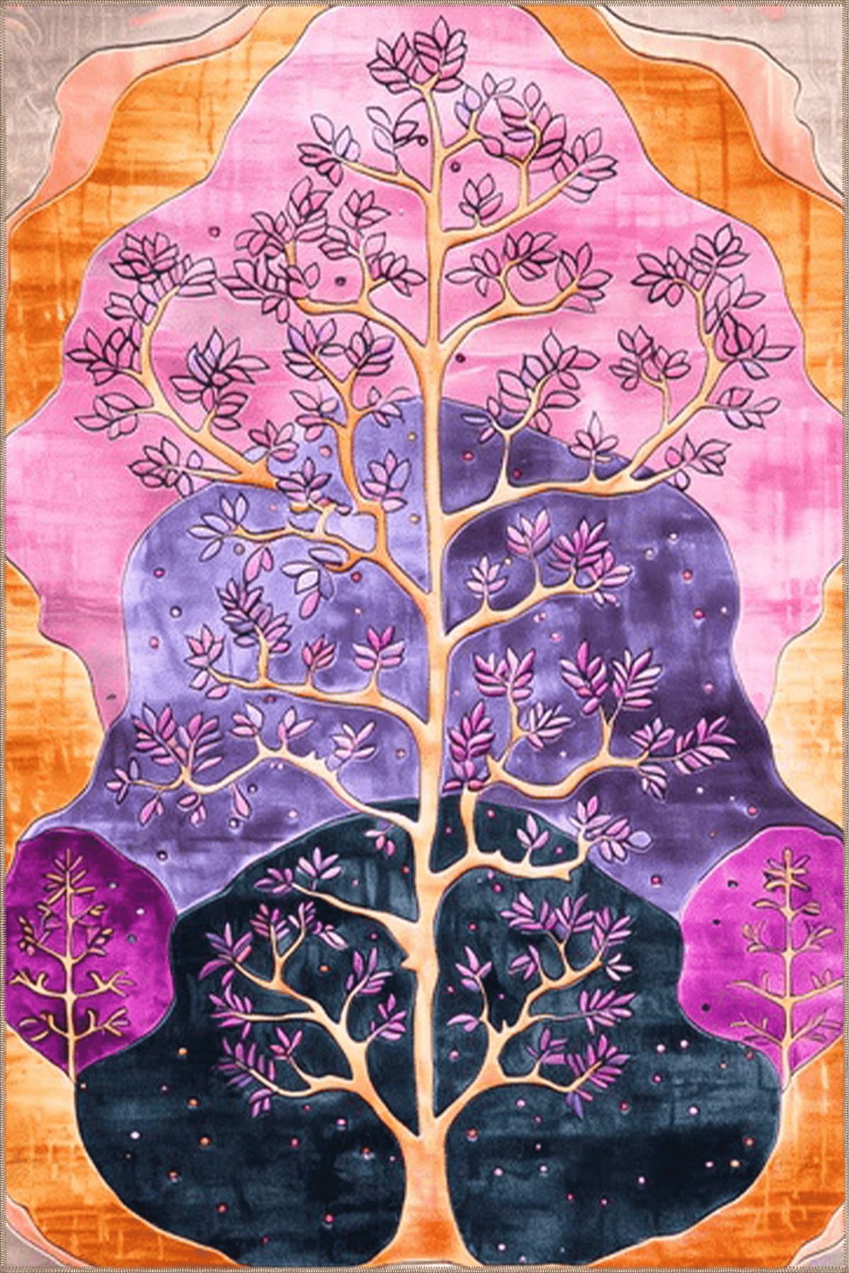 Paris Koleksiyonu Mor Tonlar Mitolojik Ağaç Desenli Kreatif Modern Dekoratif Halı 123