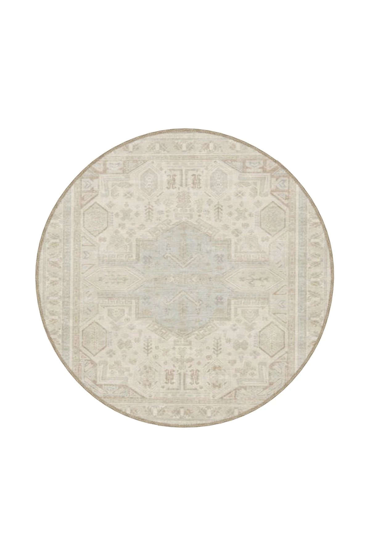 Krem Renkli Geleneksel Desenli Geometrik Dokuma Taban Halı miravip8119