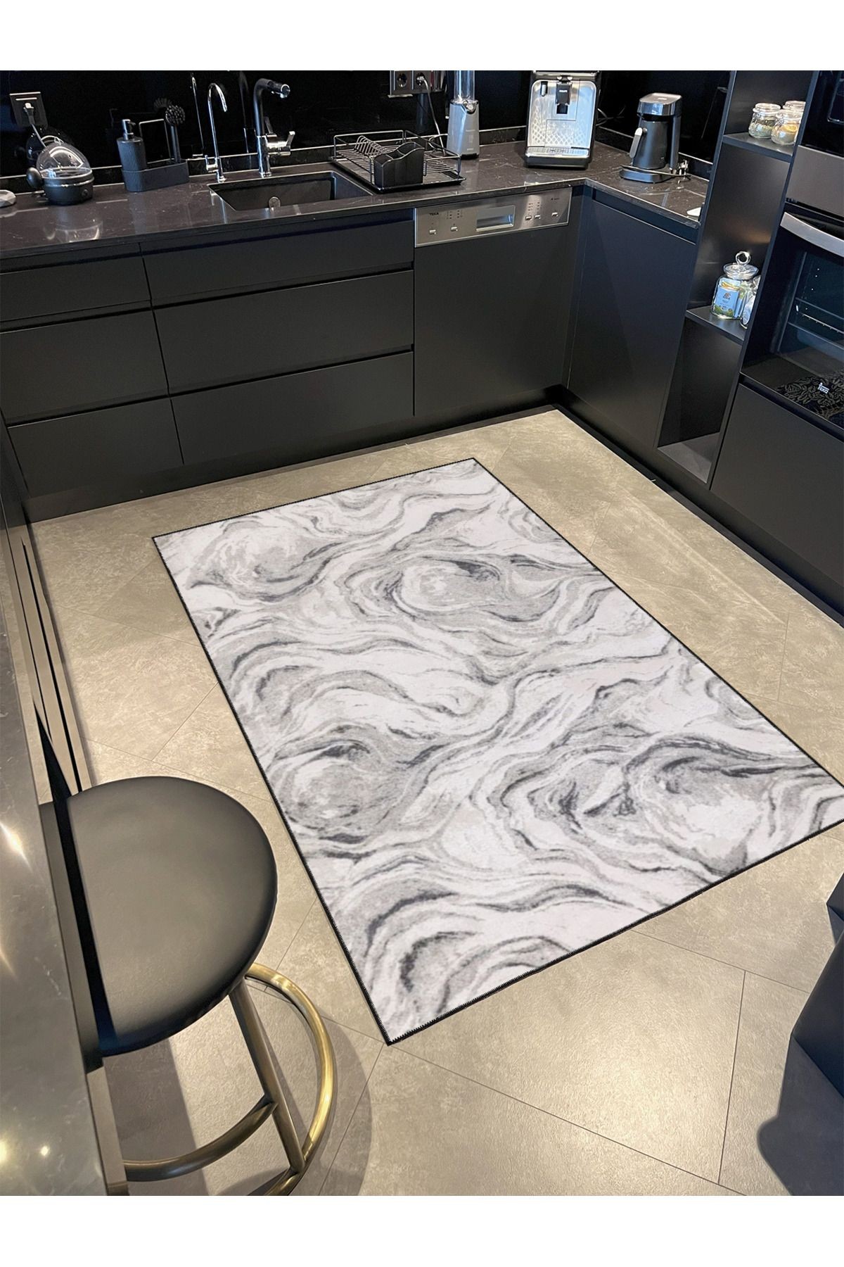 Kreatif Gri Renkli Desenli Dekoratif Halı miravip8155