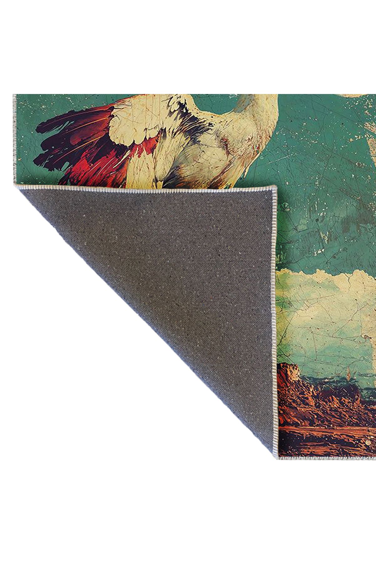 Güneş Koleksiyonu Eskitme Görünümlü Kuş Desenli Dokuma Taban Modern Dekoratif Halı güneş27