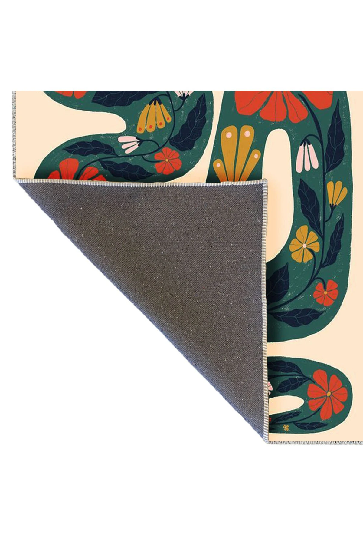 Ebru Koleksiyonu Yeşil Turuncu Çiçek Detaylı Yılan Desenli Dokuma Taban Modern Dekoratif Halı ebru20