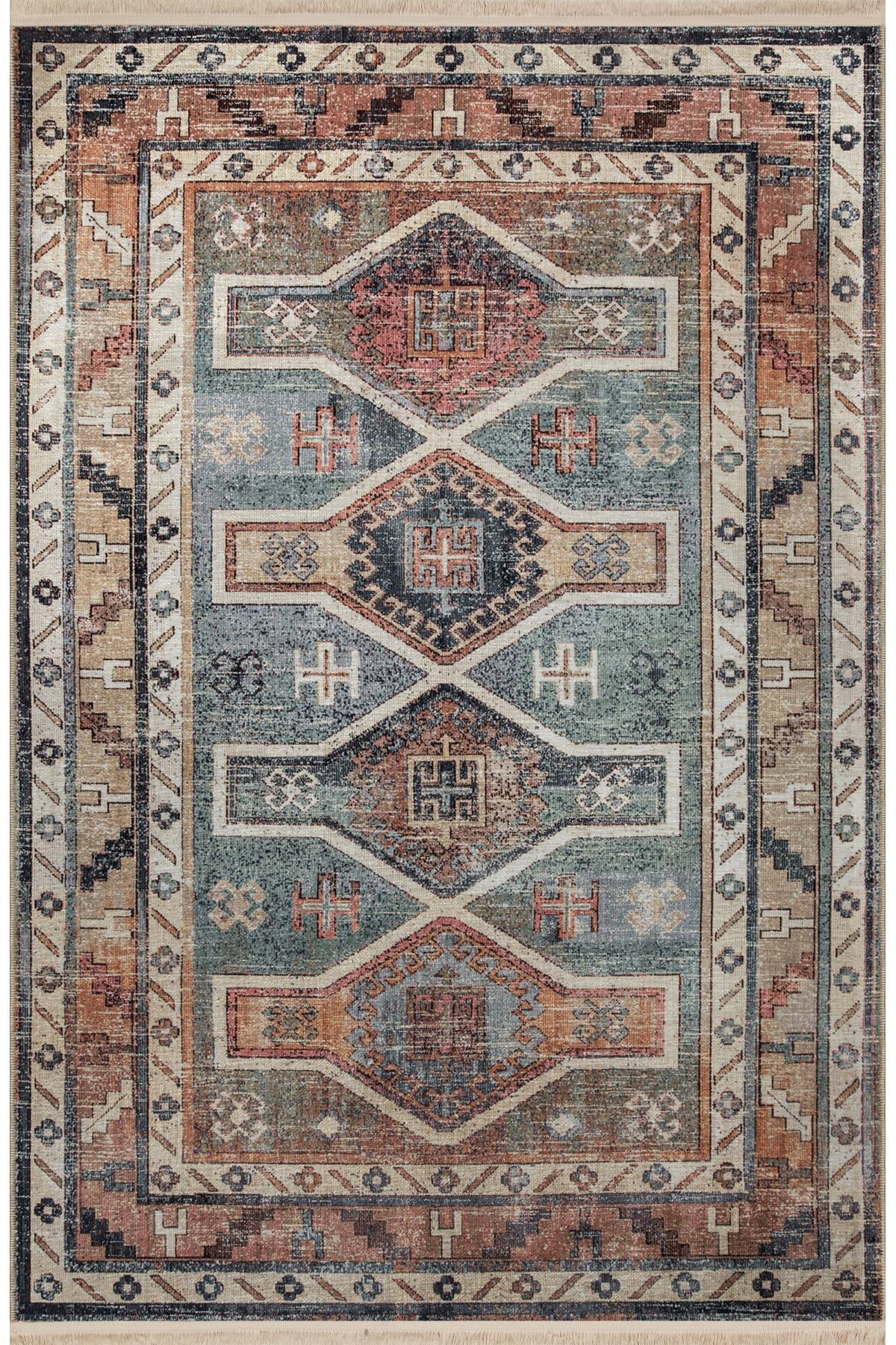 Çok Renkli Geleneksel Motif Etnik Desenli Kreatif Vintage Dekoratif Halı 2867