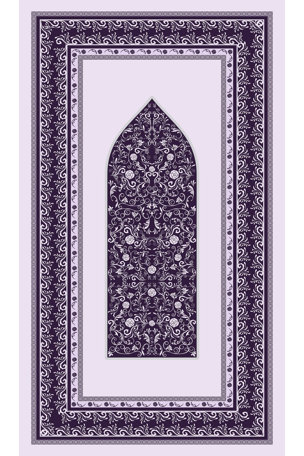 Mor Tonlarında Çiçekli Geometrik Desenli Seccade 70x120