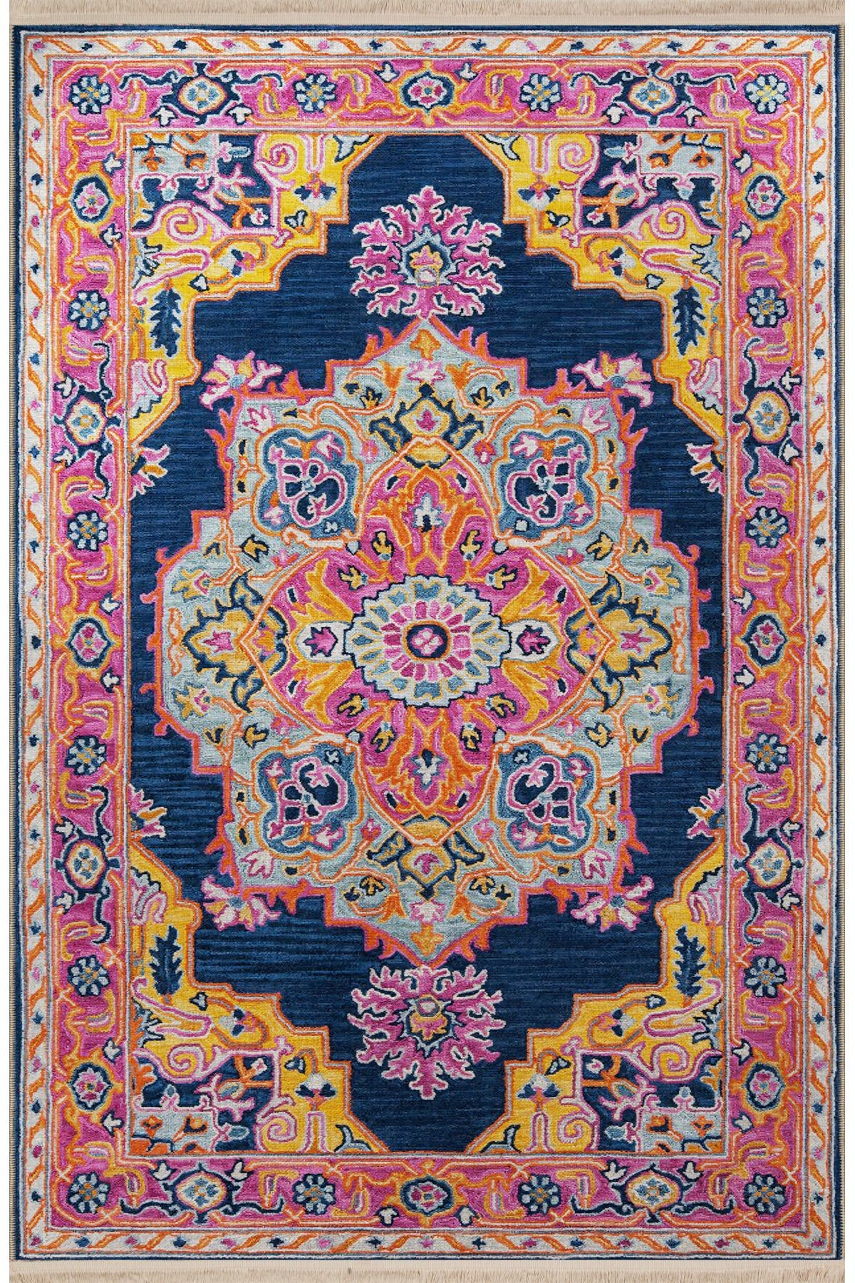 Pembe Mavi Temalı Geleneksel Motif Etnik Desenli Vintage Dekoratif Halı 2616