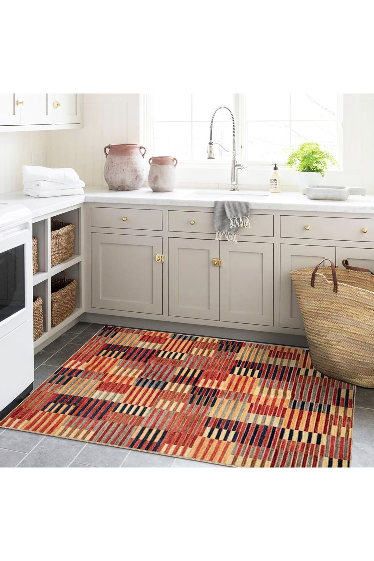 Ametist Serisi Çok Renkli Çizgili Patchwork Desenli Dokuma Taban Modern Dekoratif Halı ametist49