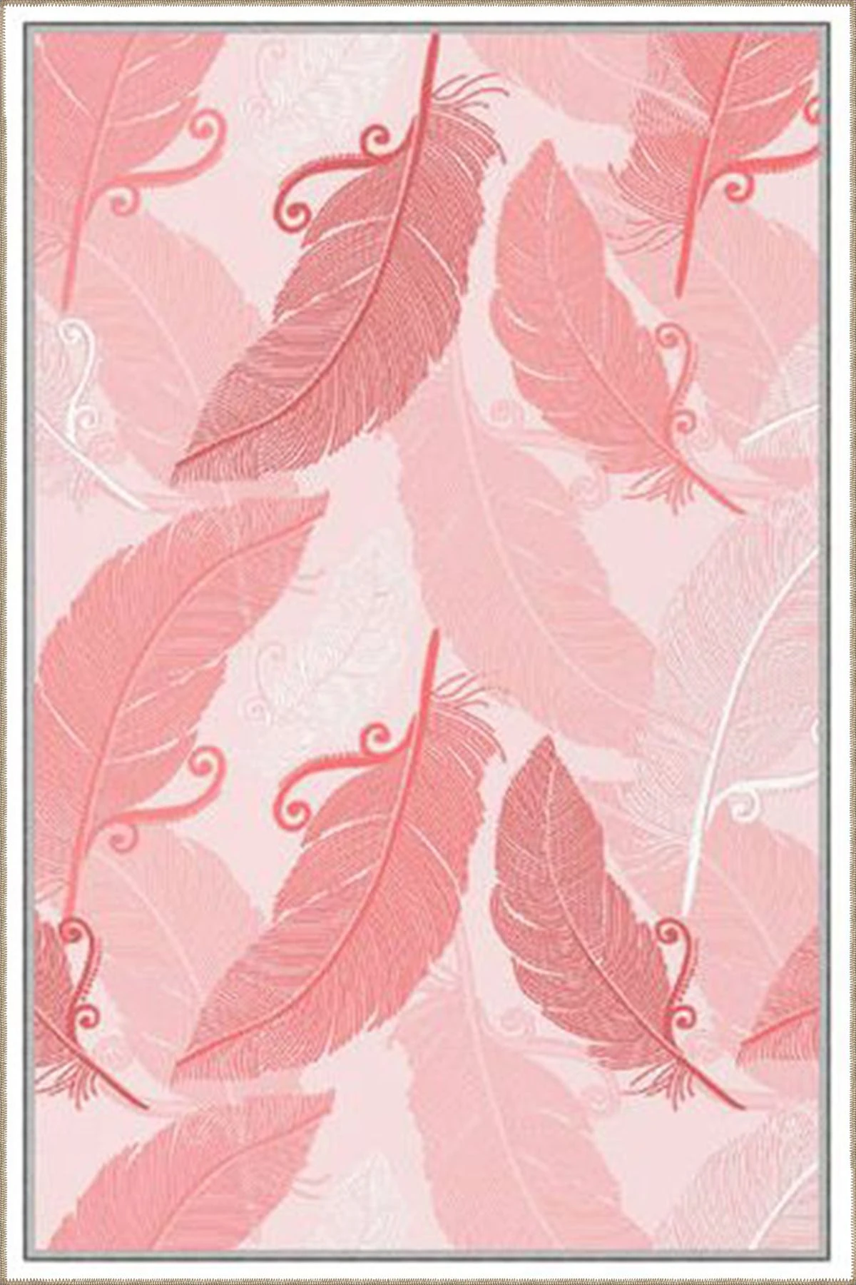 Pembe Renkli Yaprak Desenli Dokuma Taban Halı 3799