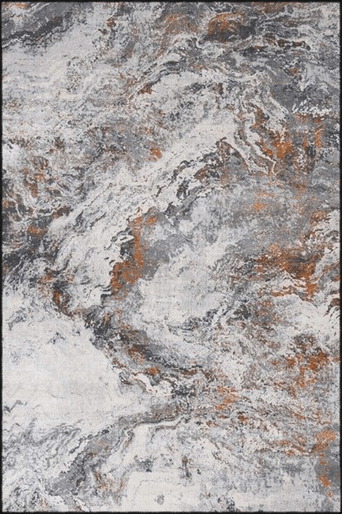 Gri Temalı Abstract Soyut Desenli Kreatif Modern Dekoratif Halı 3855