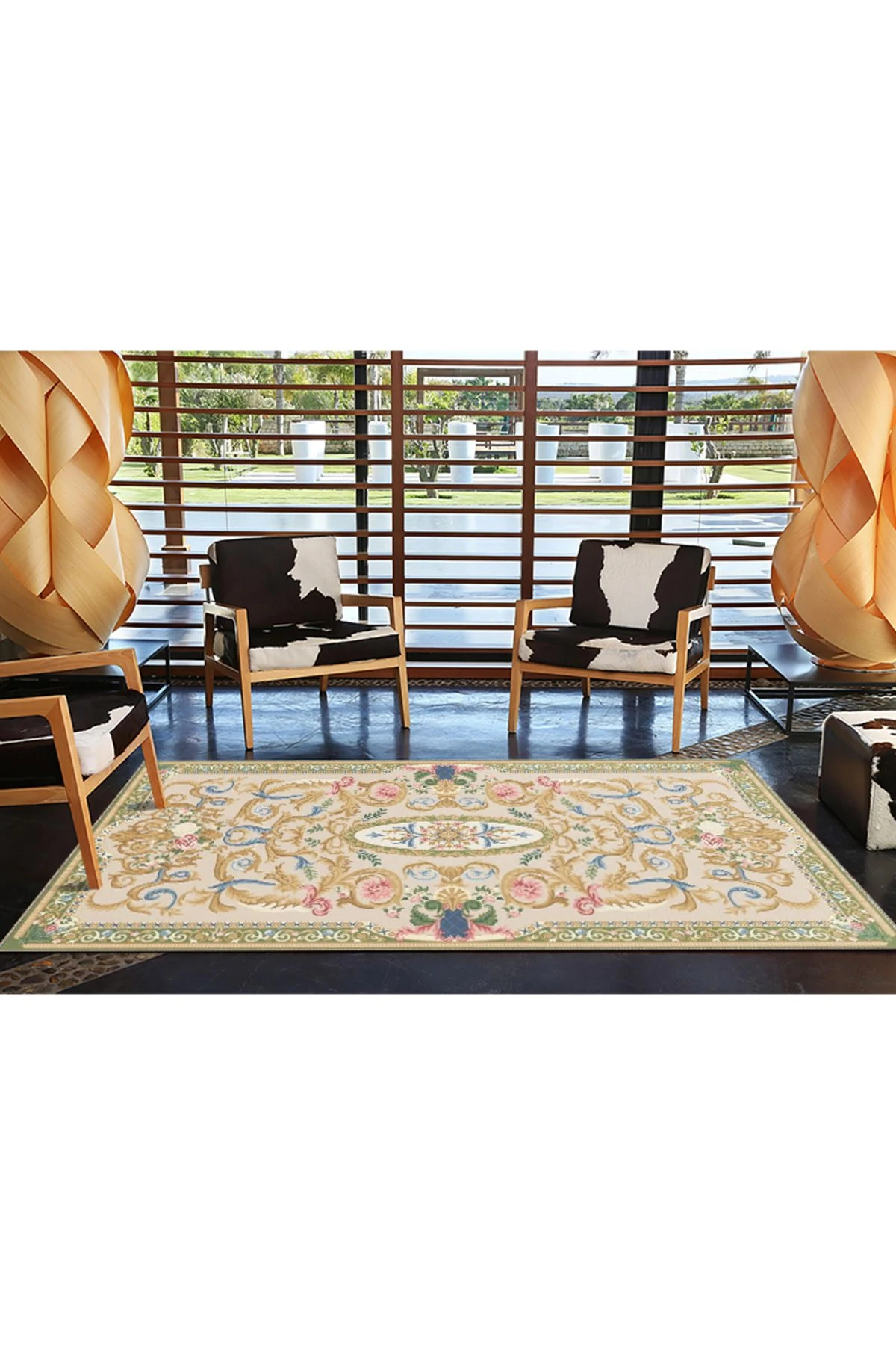 Geometrk Pembe Renkli Motifli Desenli Modern Dekoratif Halı 4437