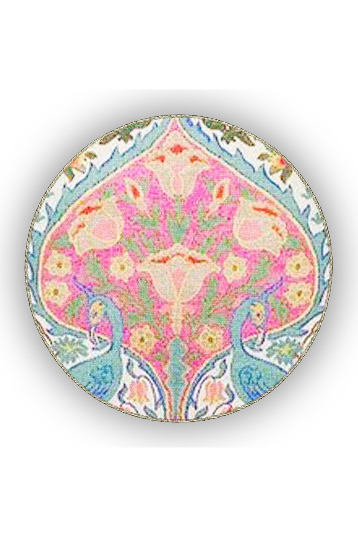 Floral Temalı Çok Renkli Karma Çiçek ve Tavus Kuşu Desenli Modern Dekoratif Halı 4922