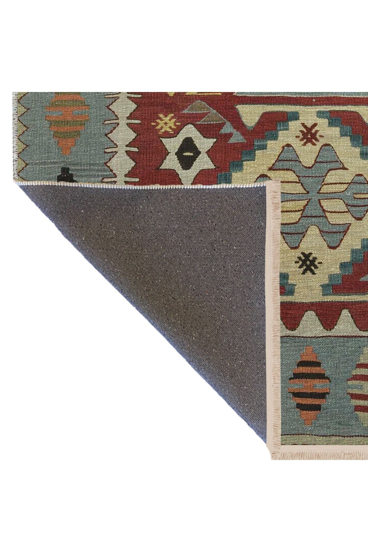 Gri Bordo Temalı Geleneksel Motif Etnik Desenli Kreatif Vintage Dekoratif Halı 2790