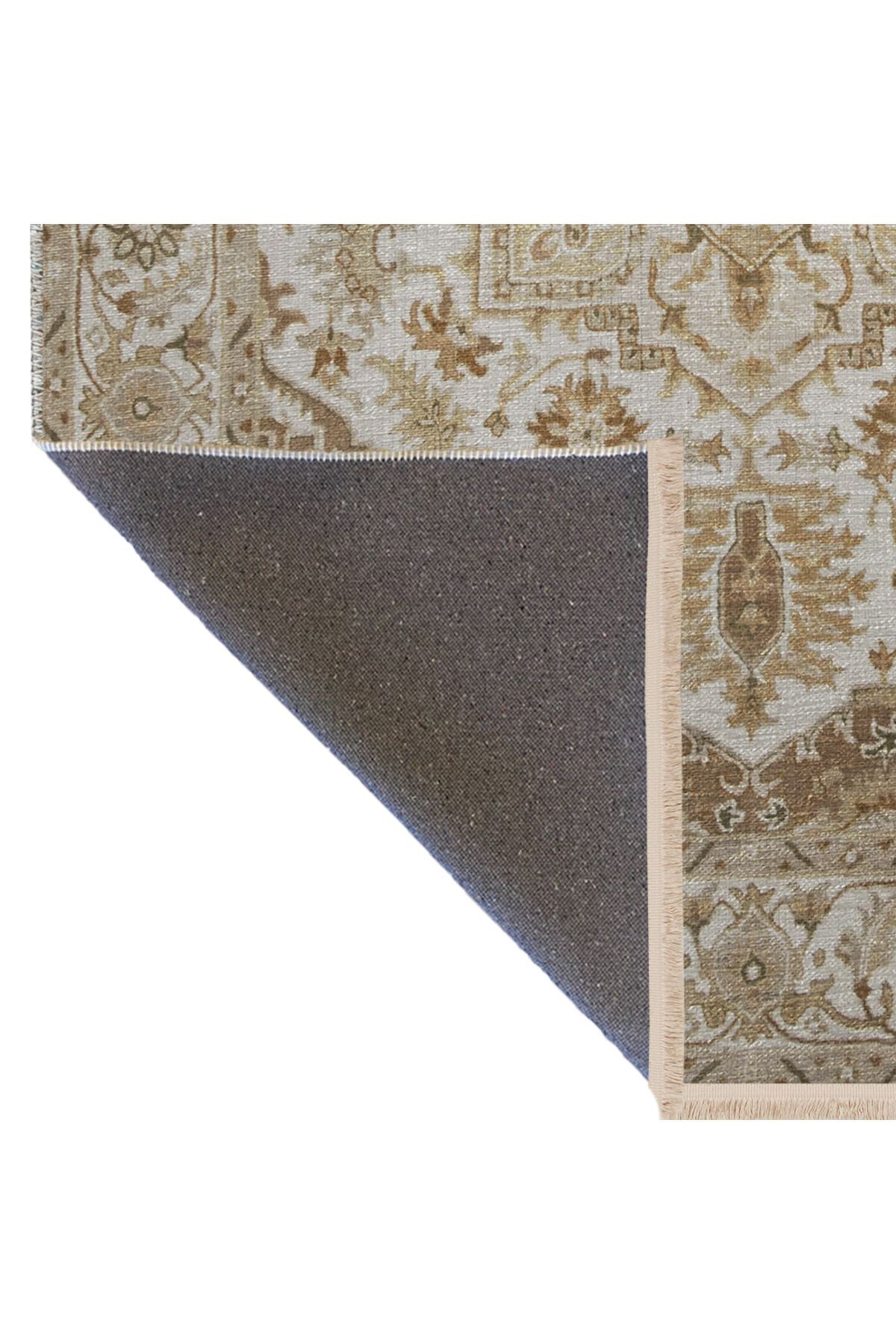 Bej Temalı Geleneksel Motif Desenli Kreatif Vintage Dekoratif Halı 2877