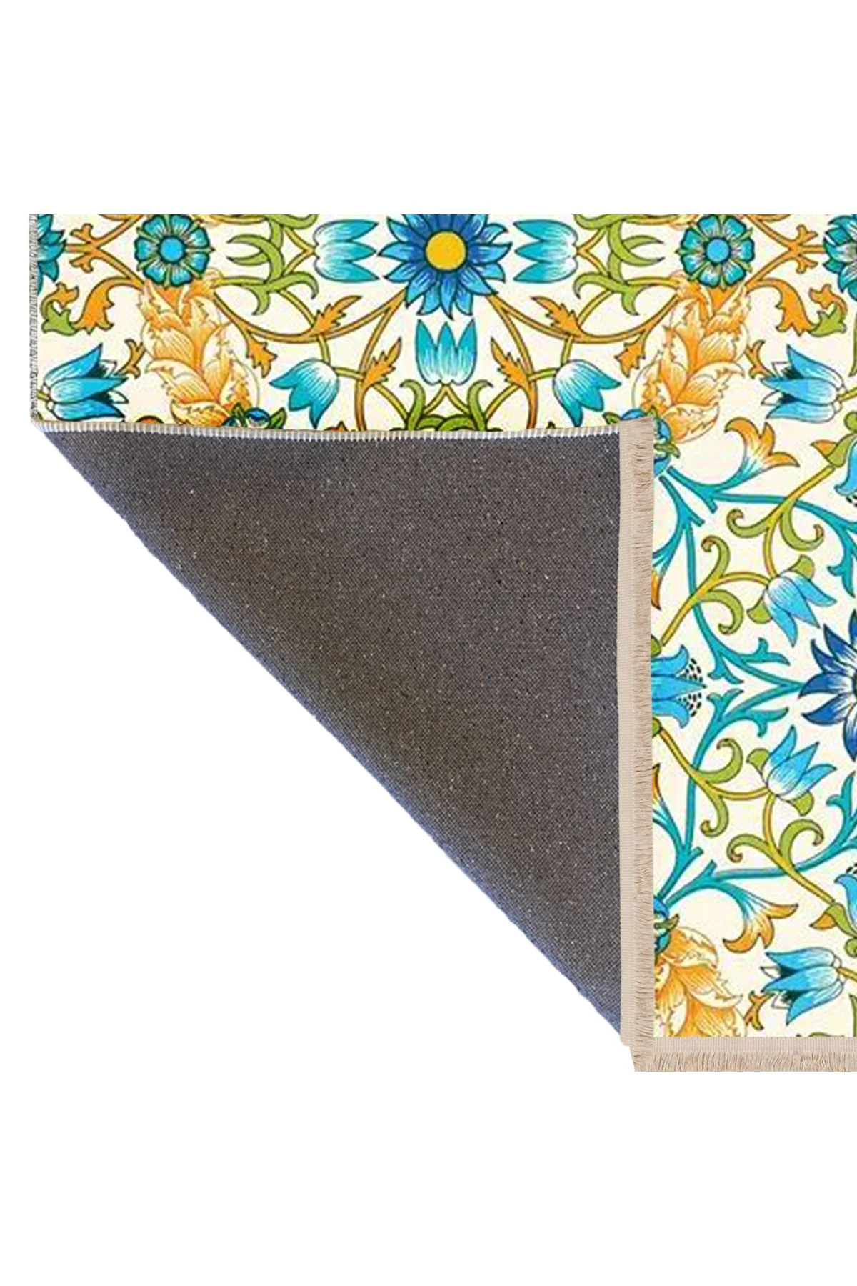 Özge Koleksiyonu Mavi Sarı Sarmaşık ve Çiçekler Desenli Dokuma Taban Modern Dekoratif Halı özge04