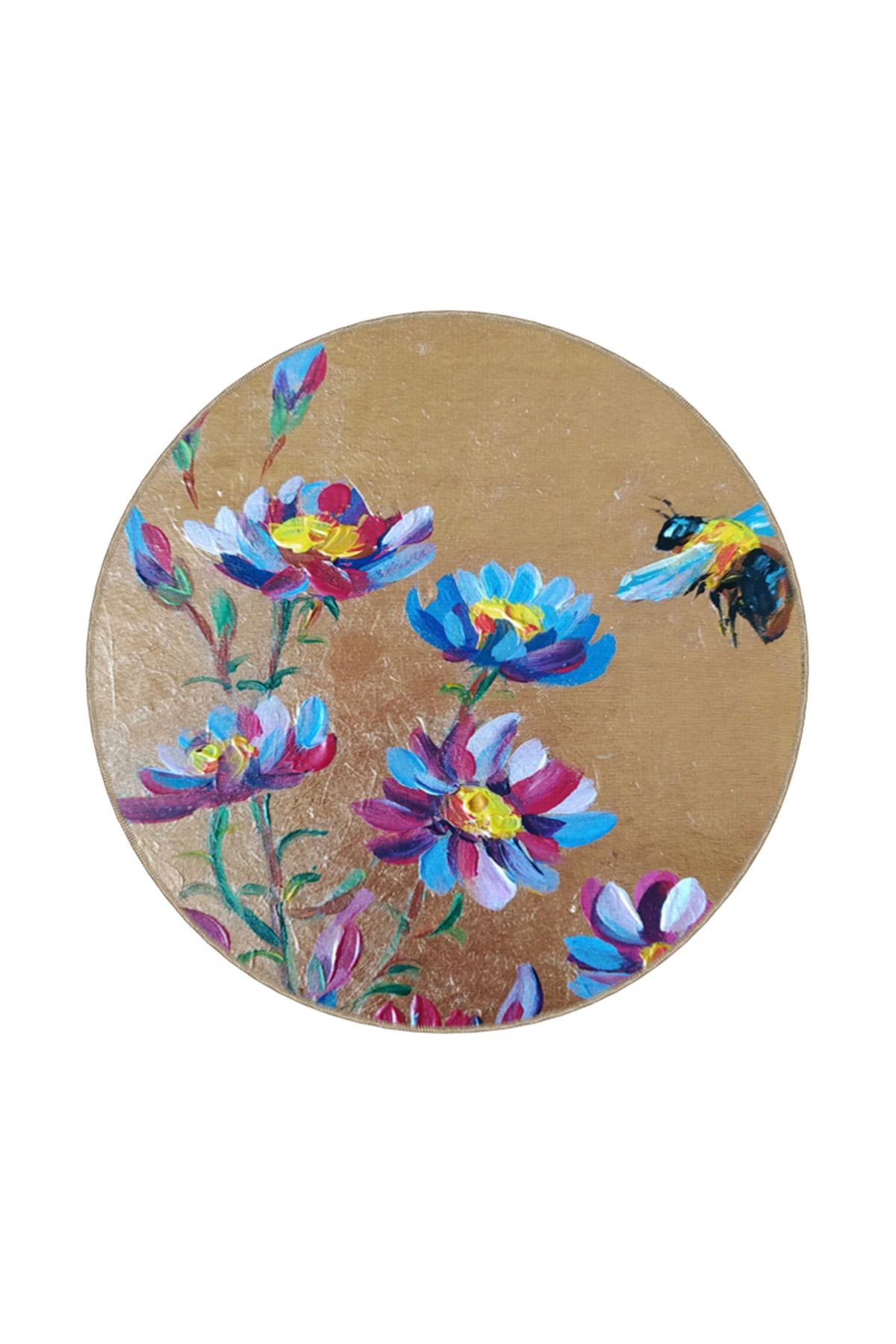 Floral Çiçek Temalı Dokuma Taban Yıkanabilir Halı miravip8769