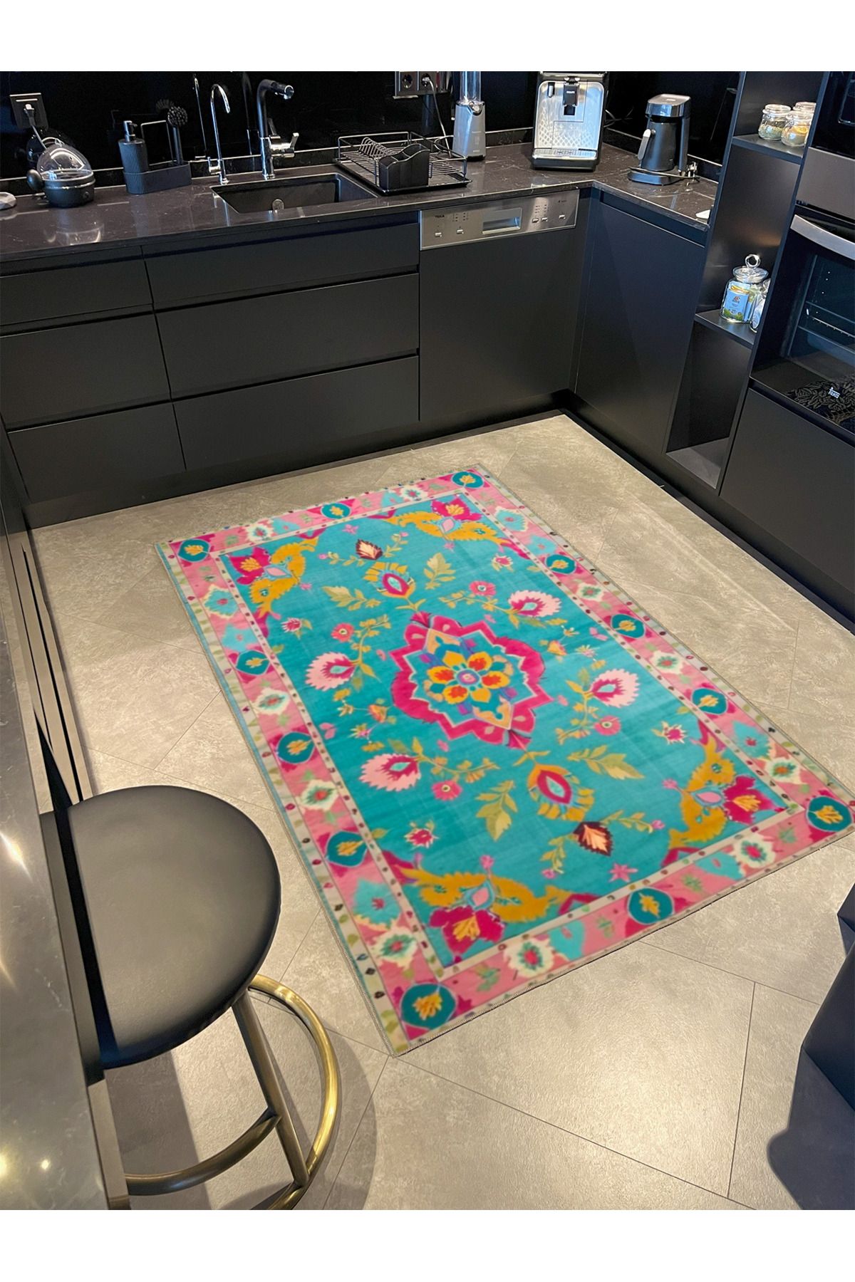 Paris Koleksiyonu Açık Mavi ve Pembe Tema Geleneksel Motif Desenli Vintage Dekoratif Halı 110