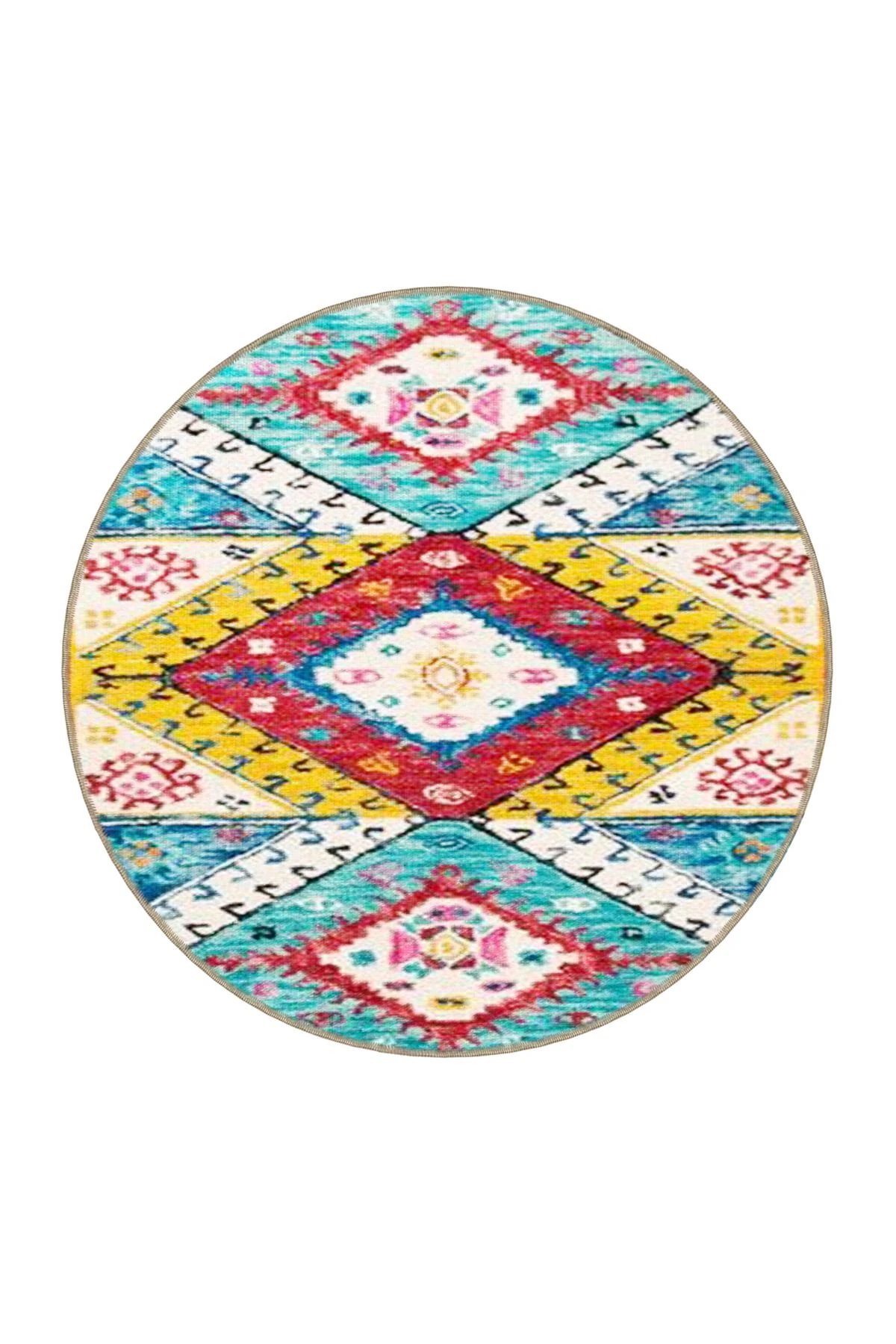 Sarı Mavi Kırmızı Geometrik Desenli Dokuma Taban Halı 4259