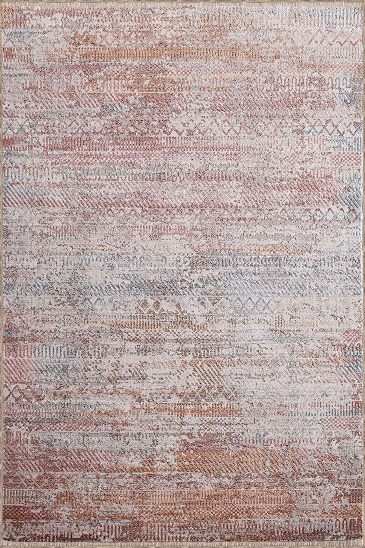 Pudra ve Gri Temalı SOyut Geometrik Desenli Kreatif Modern Dekoratif Halı 4899