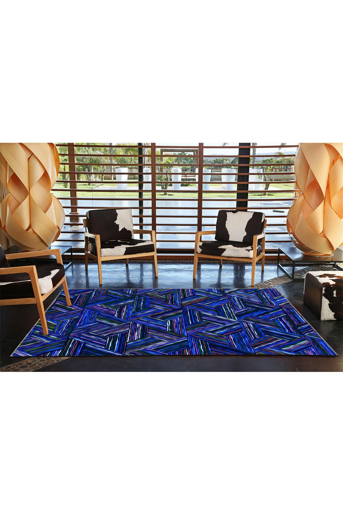 Lacivert Temalı Düğüm Geometrik Desenli Modern Dekoratif Halı 4678