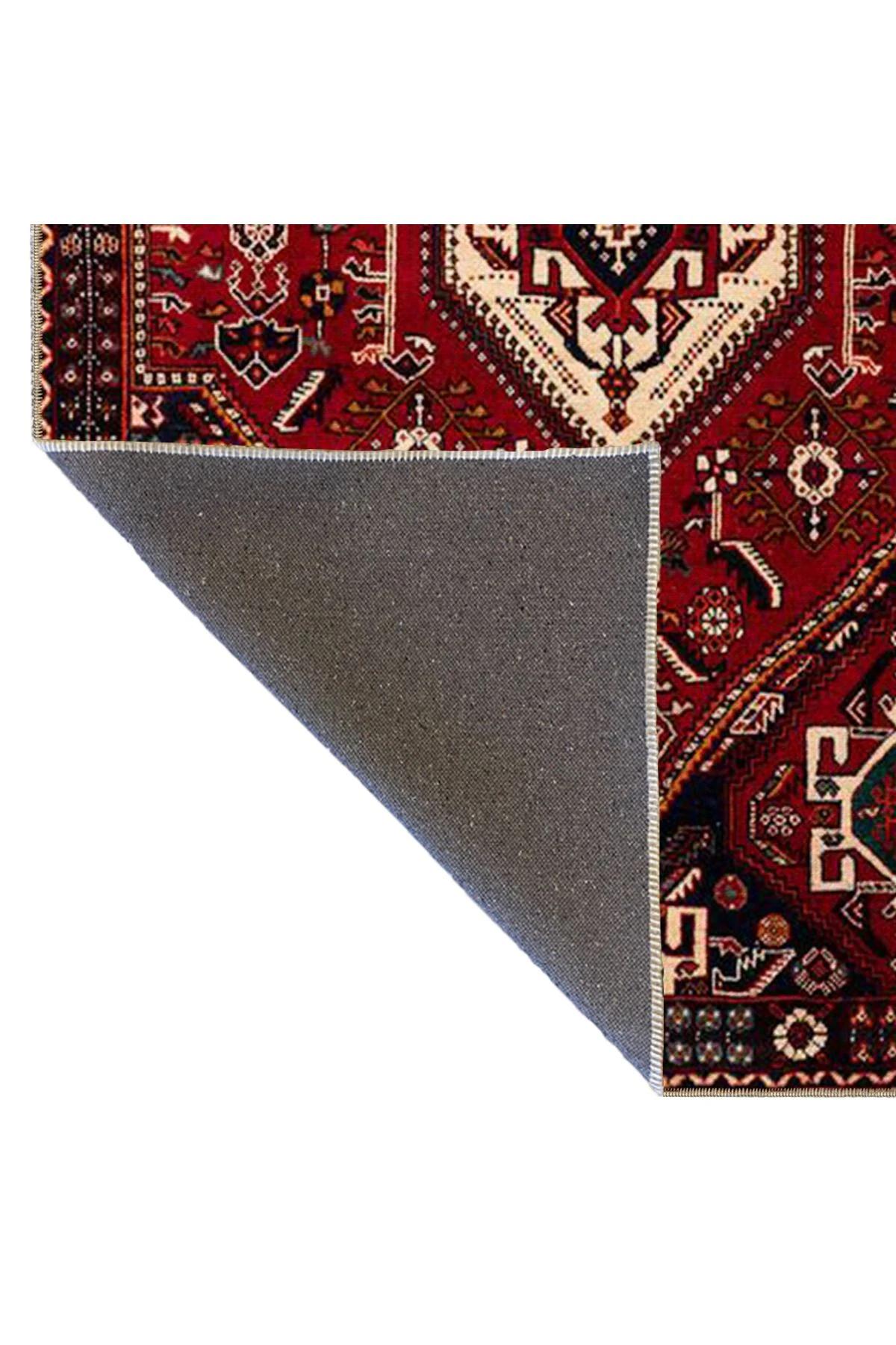 Kapalı Kırmızı Çiçekli Geometrik Geleneksel Desenli Kreatif Dokuma Taban Halı miravip131