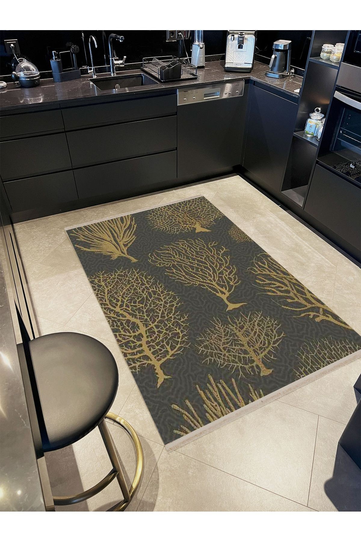 Güney Koleksiyonu Gri Füme Ton Sonbahar Ağaçları Desenli Kreatif Modern Dekoratif Halı 09