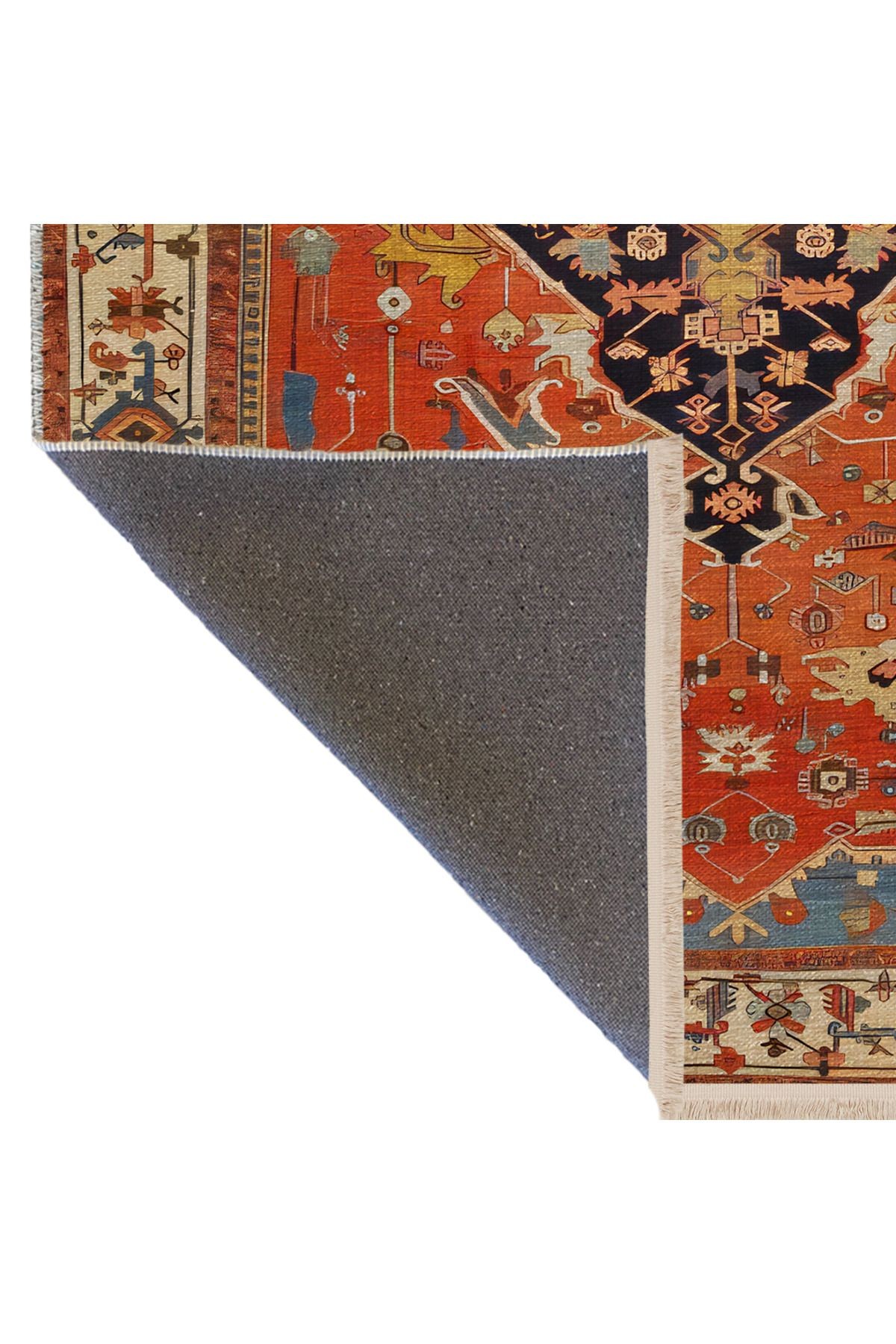 Turuncu Temalı Çok Renkli Geleneksel Motif Etnik Desenli Vintage Dekoratif Halı 2405
