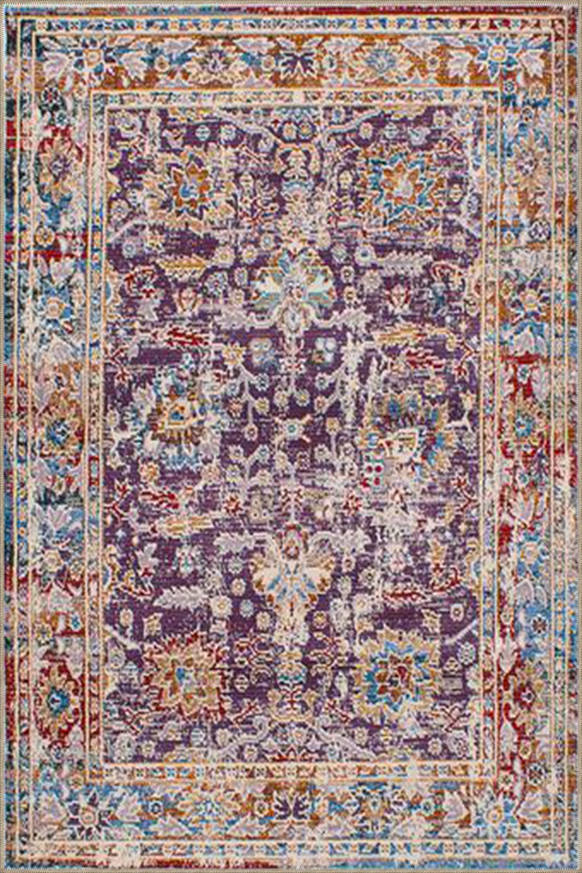 Mor Temalı Desenli Dokuma Taban Halı ve Yıkanabilir Halı aloha144