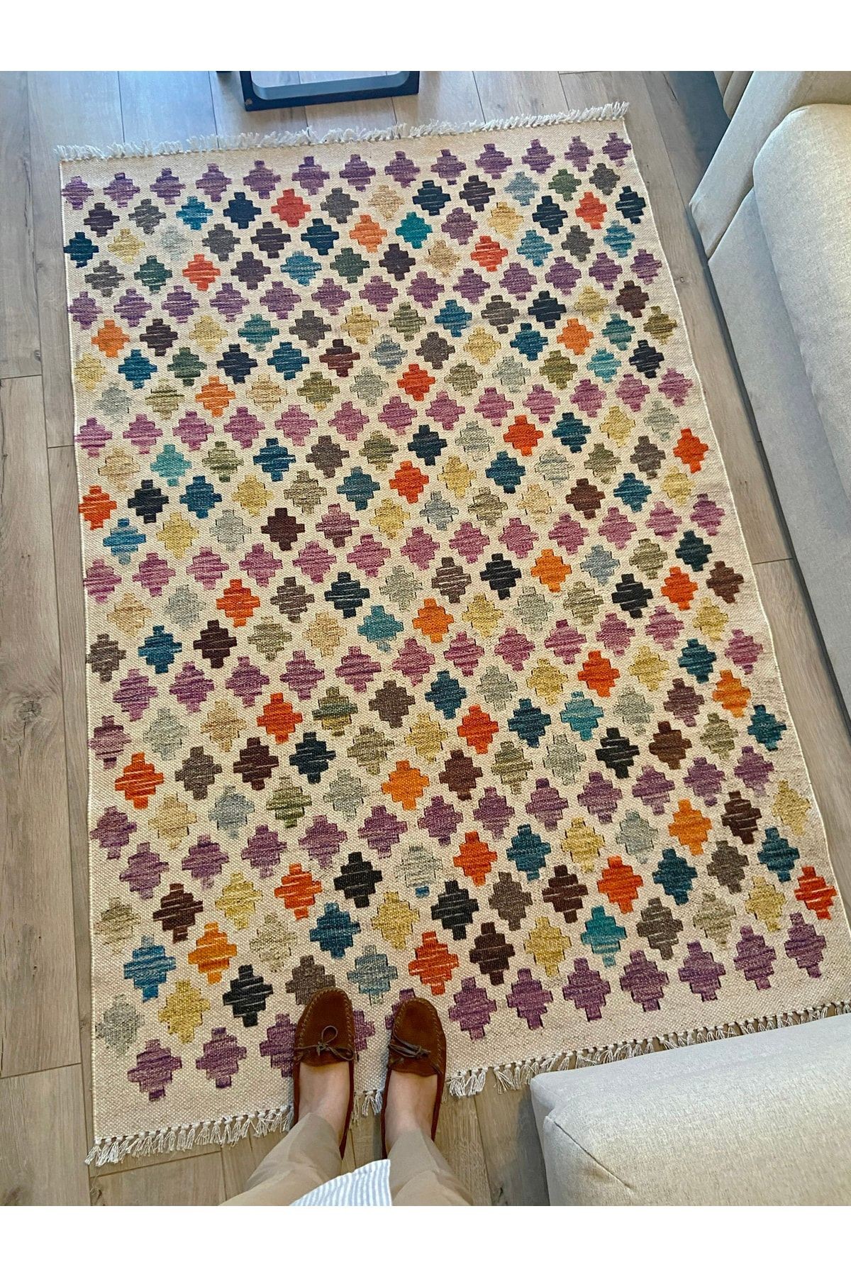 Cotton Pamuklu Çok Renkli Desenli Kilim 504