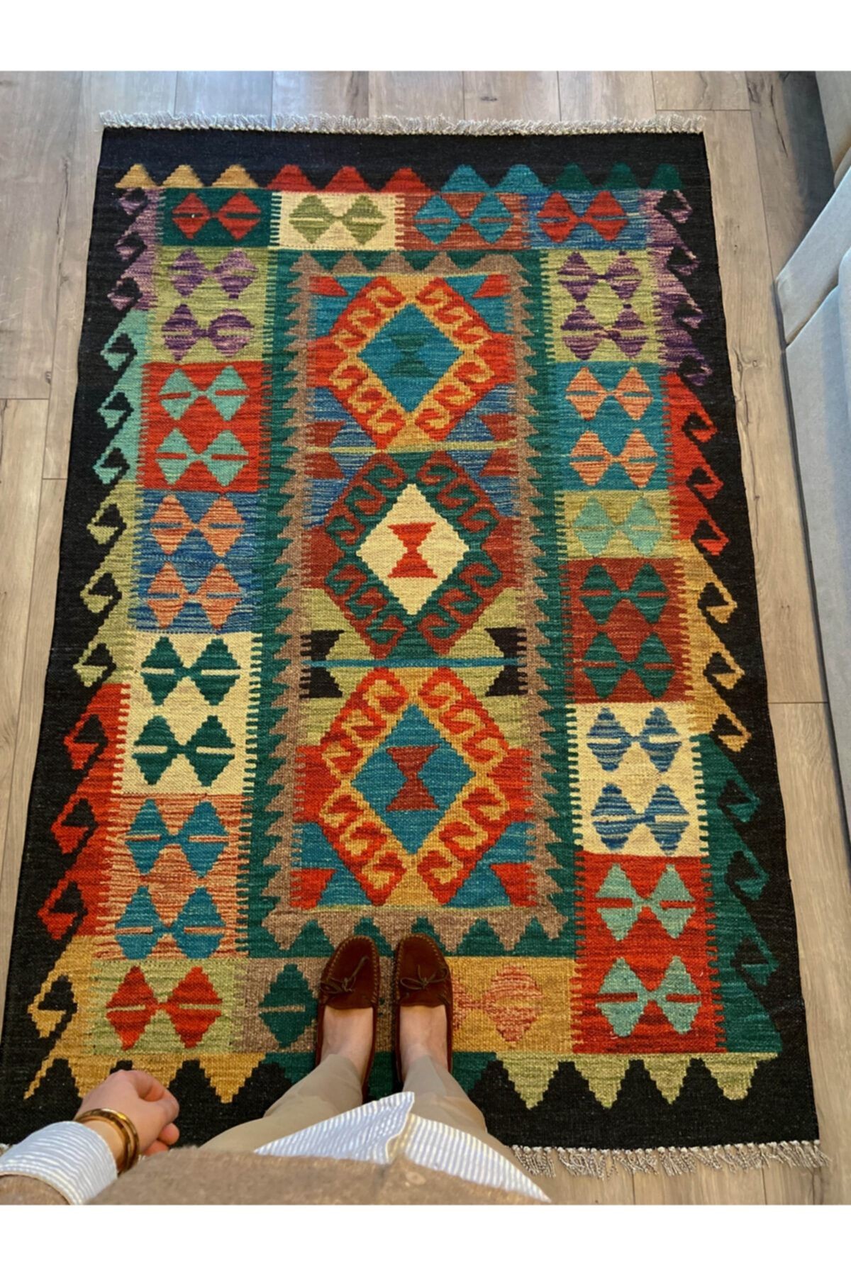 Cotton Pamuklu Çok Renkli Otantik Ve Etnik Desenli Kilim 502