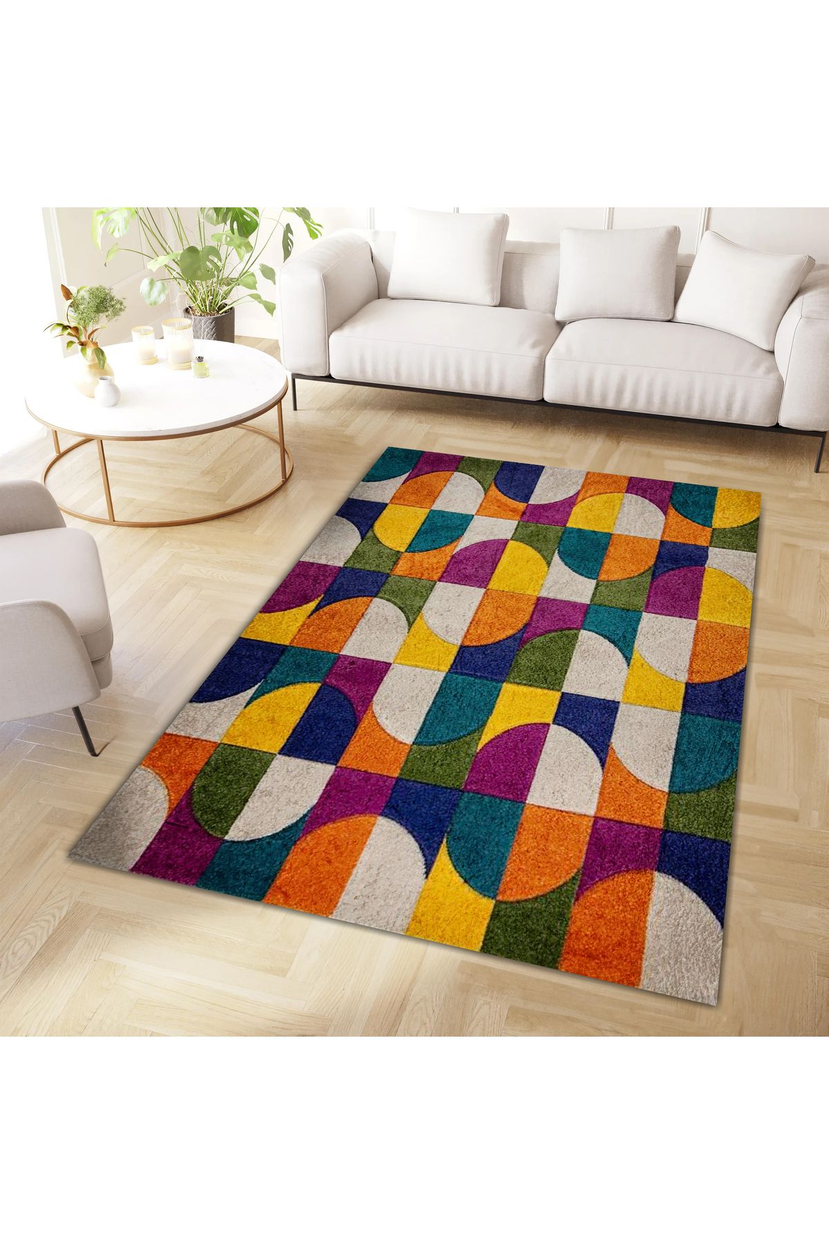 Kuzey Koleksiyonu Çok Renkli Şekiller Dokuma Taban Dekoratif Halı kuzey01